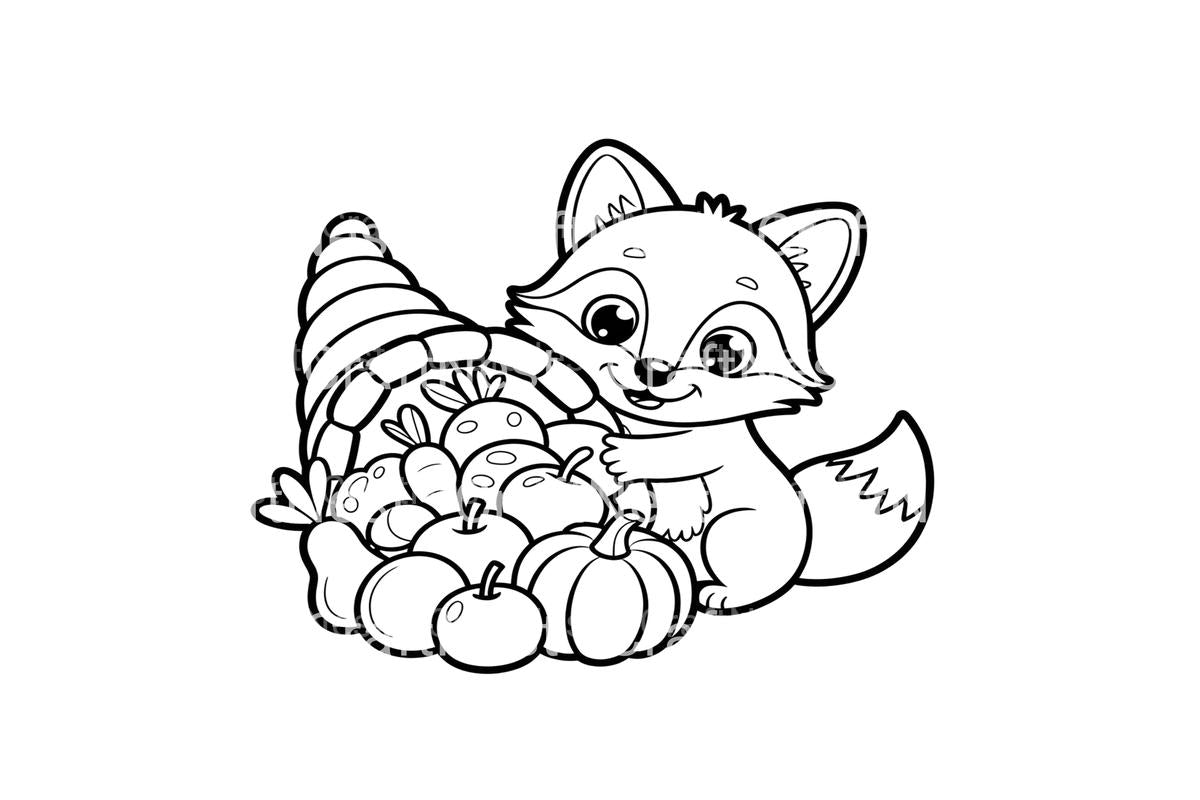 Autumn Fox with Cornucopia Coloring Books