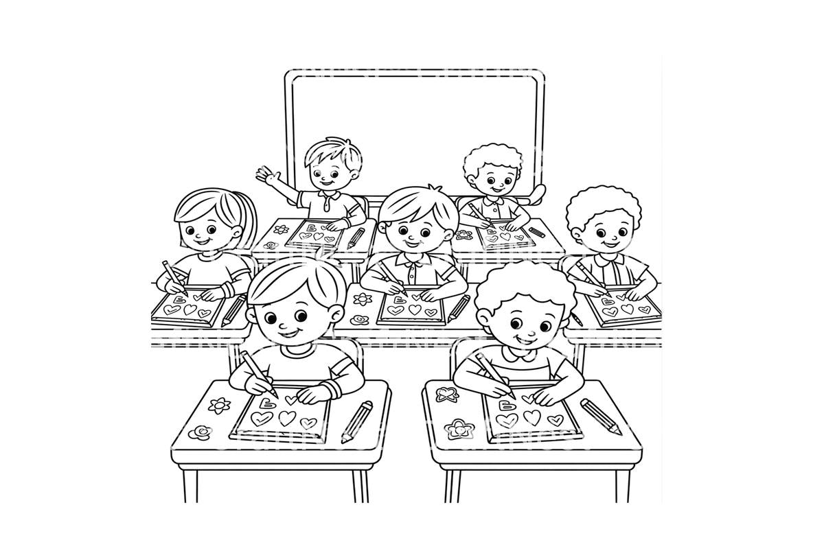 School Kids Learning Coloring Books