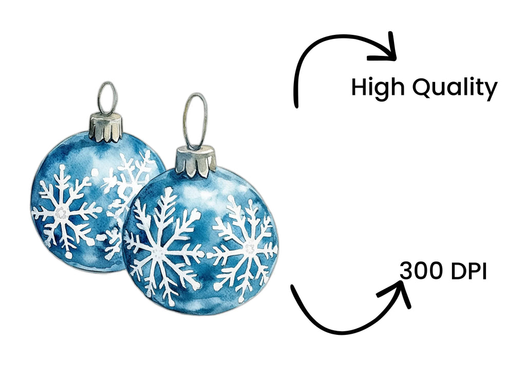 Blue Snowflake Christmas Baubles Clipart Bundle