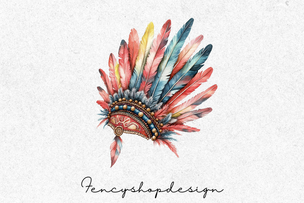 Boho Feather Headdress Clipart Bundle