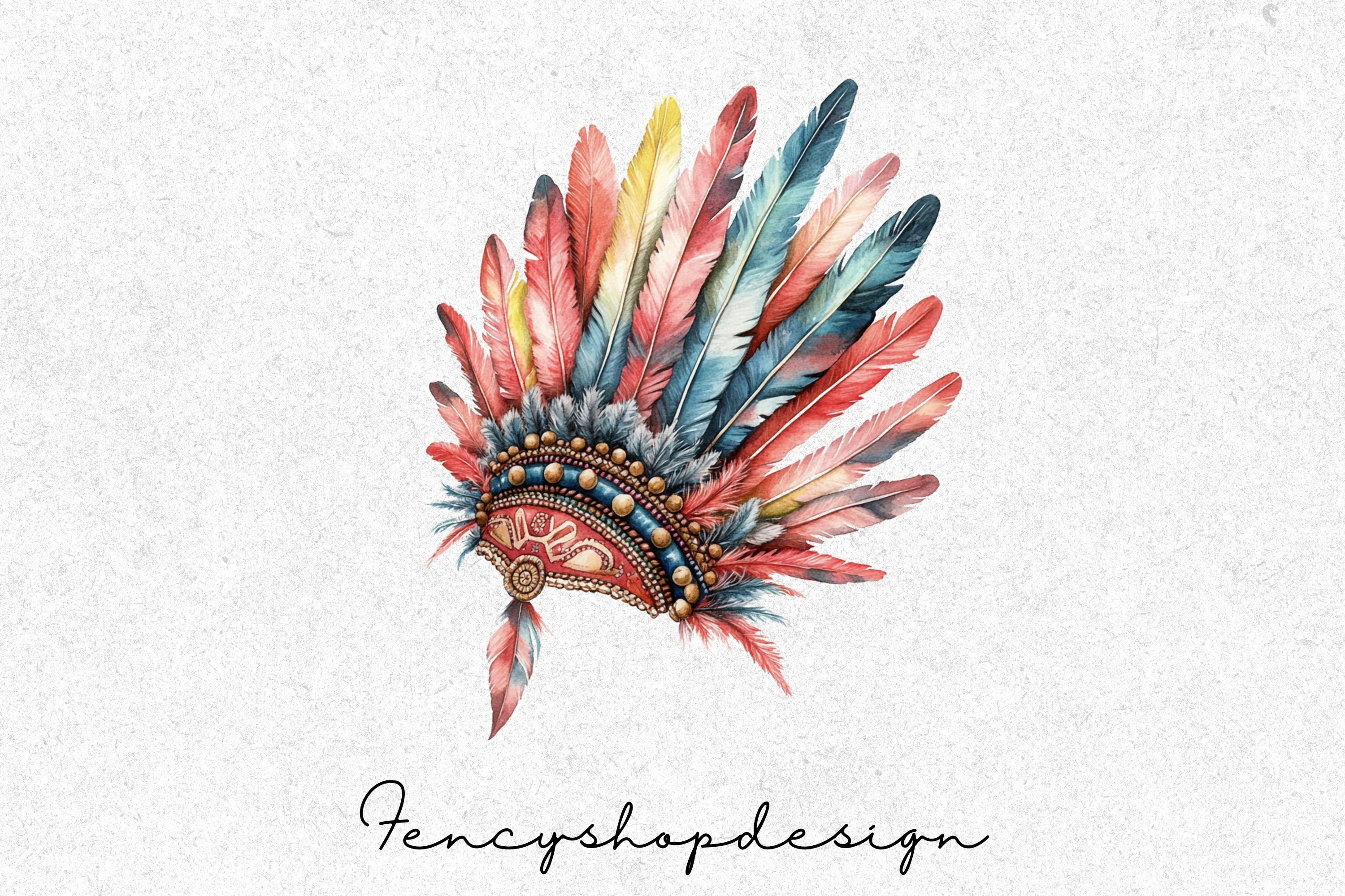 Boho Feather Headdress Clipart Bundle