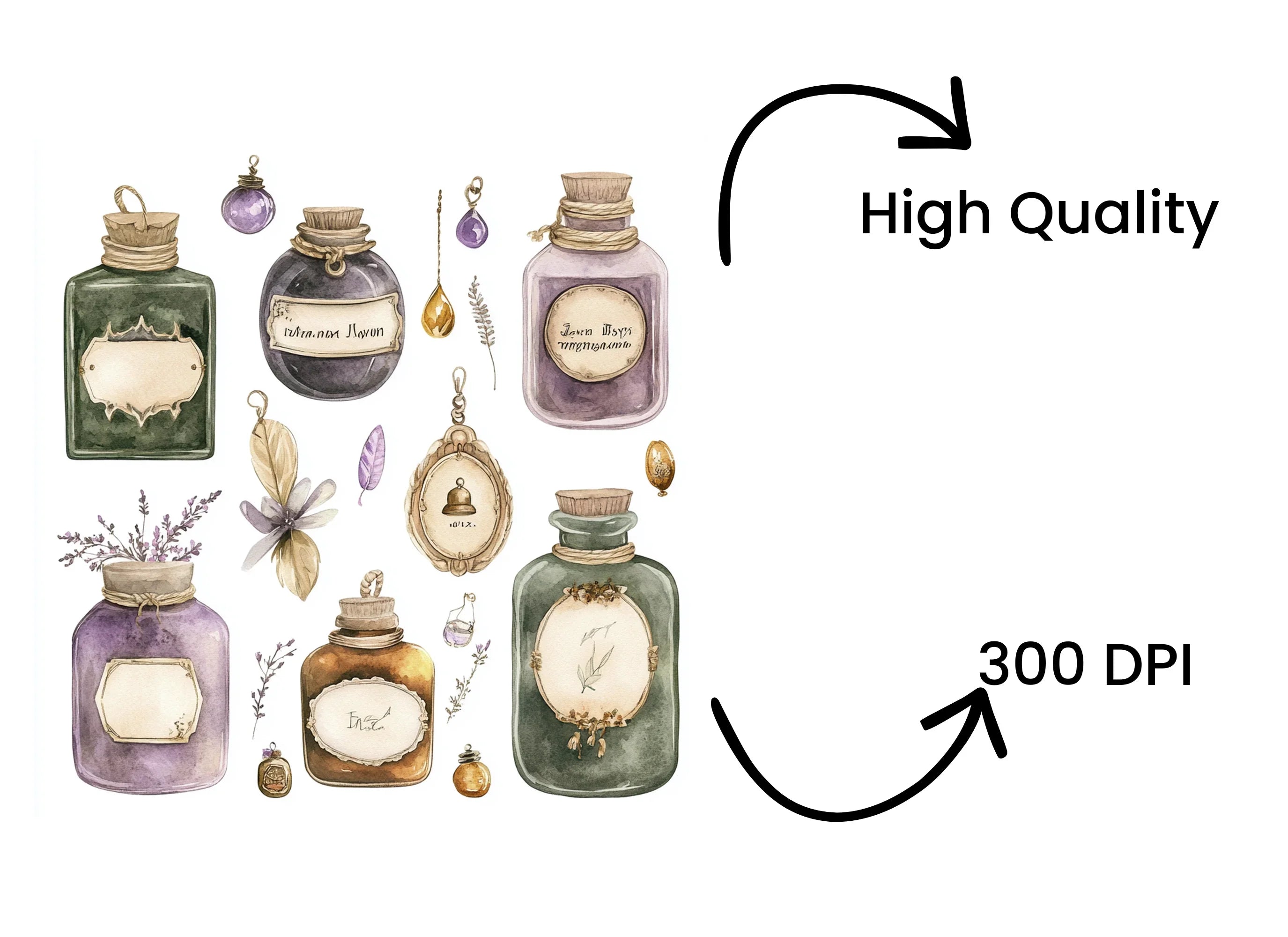 Vintage Potion Bottles Clipart Bundle