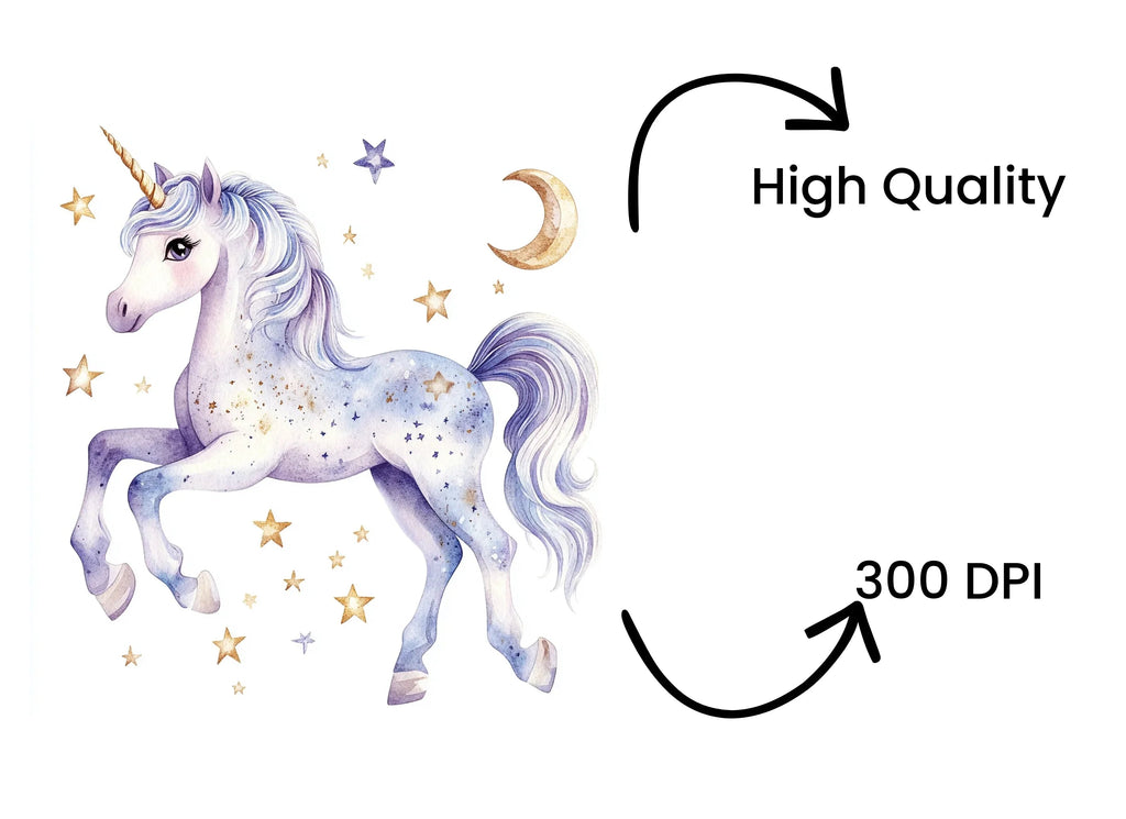 Celestial Unicorns with Stars and Moons Clipart Bundle
