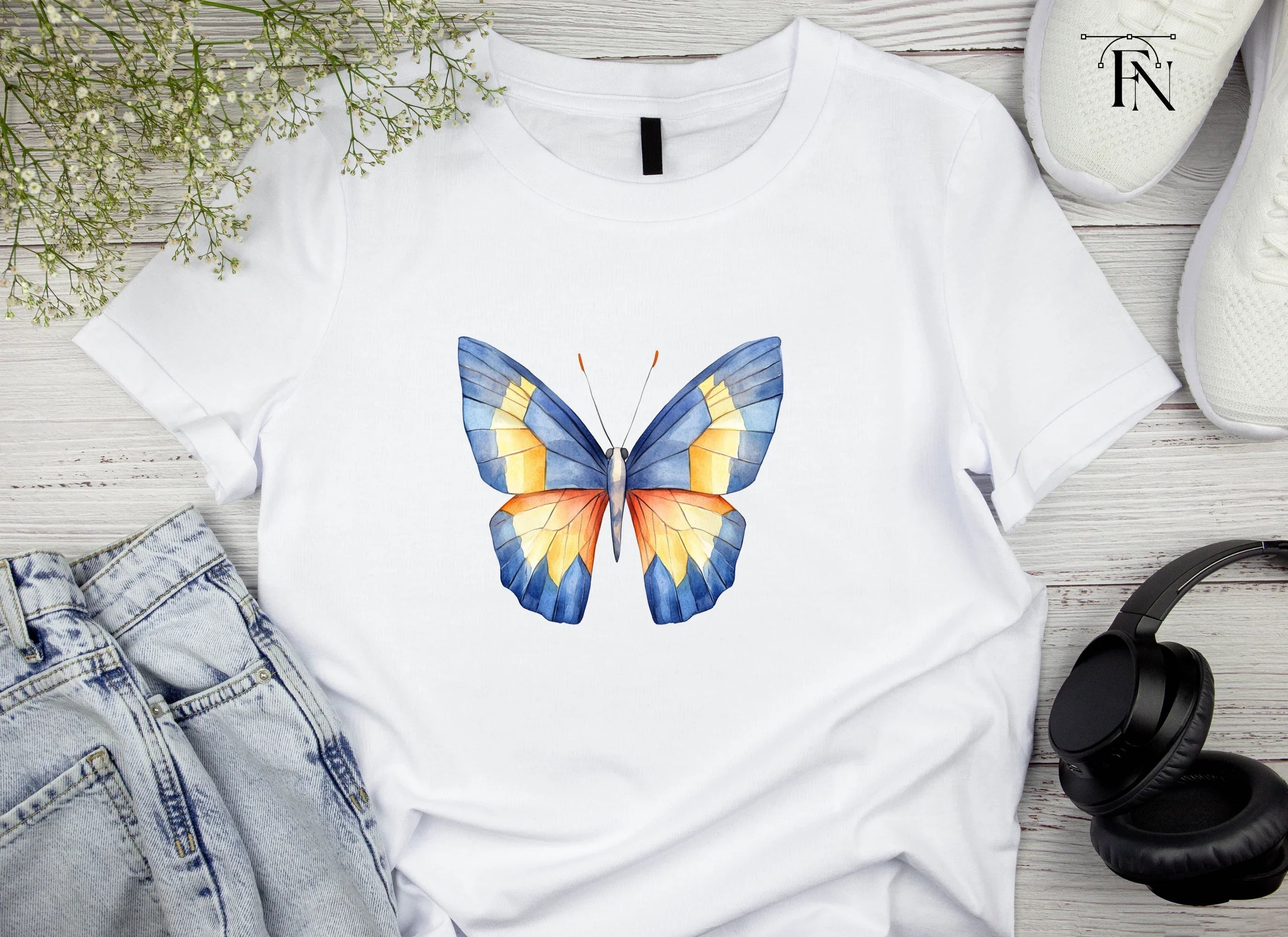 Blue and Orange Butterfly Clipart Bundle