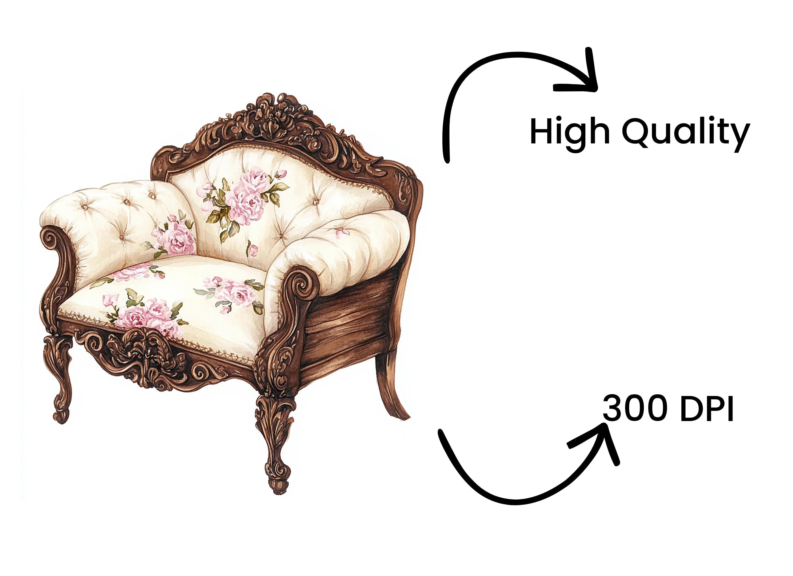 Vintage Rose Armchair Clipart Bundle