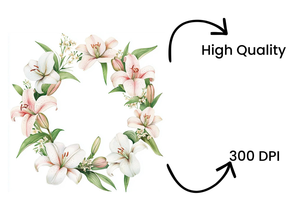 Colorful Lily Wreath Clipart Bundle