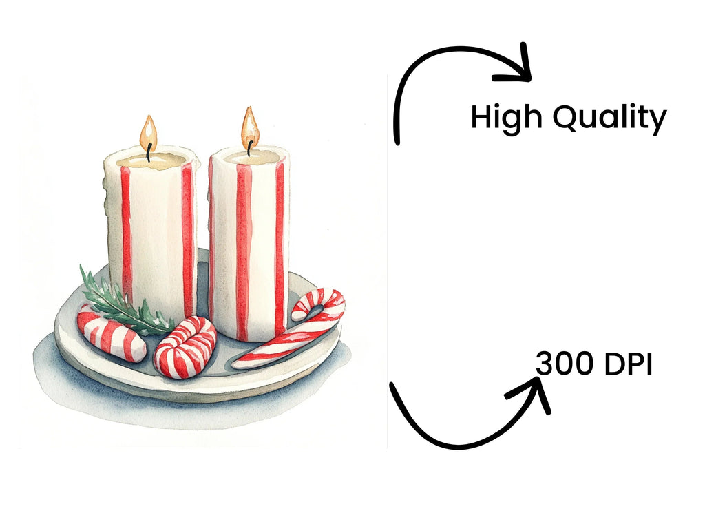 Candy Cane Christmas Candles Clipart Bundle