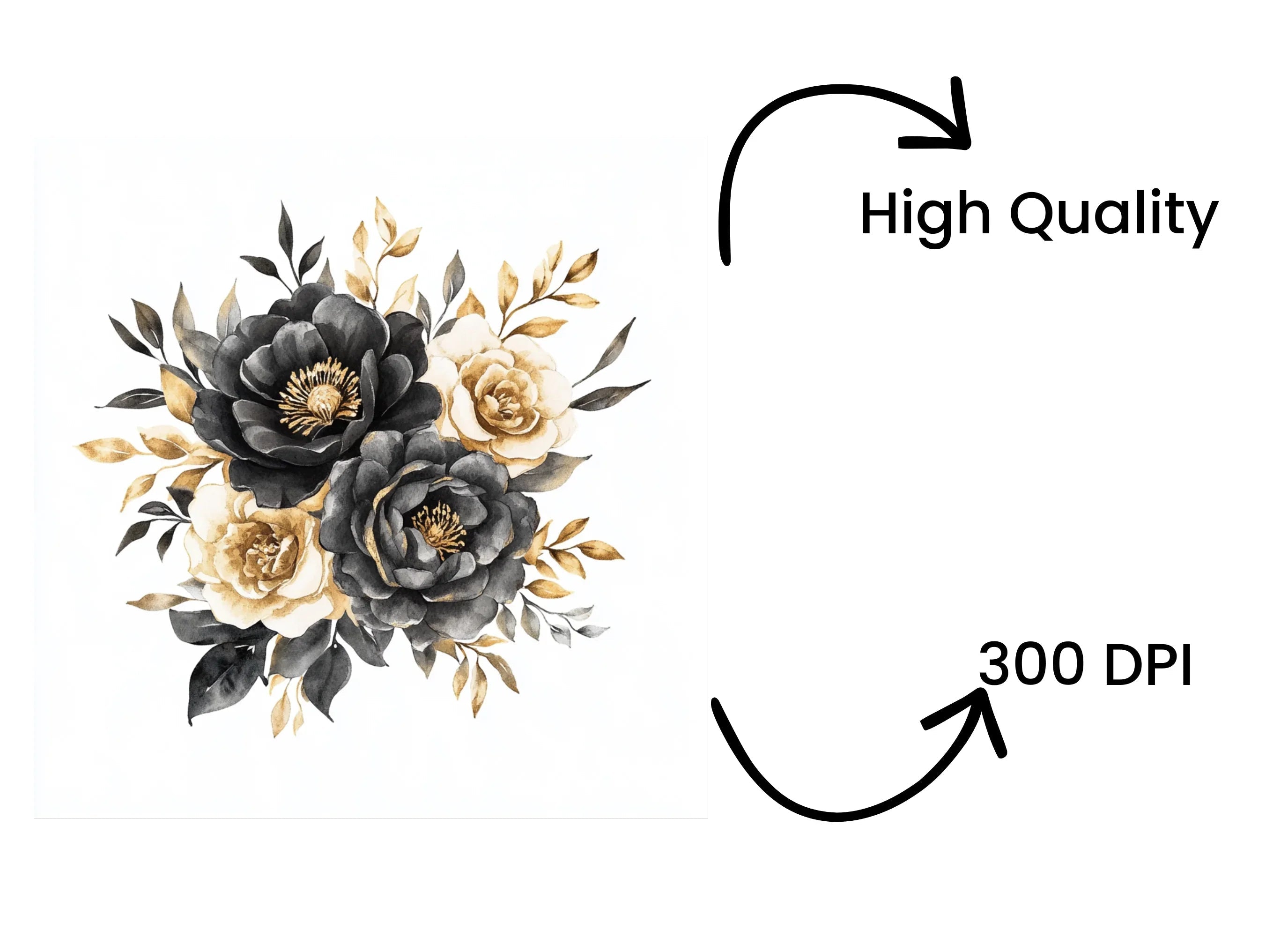 Elegant Black and Gold Floral Clipart Bundle