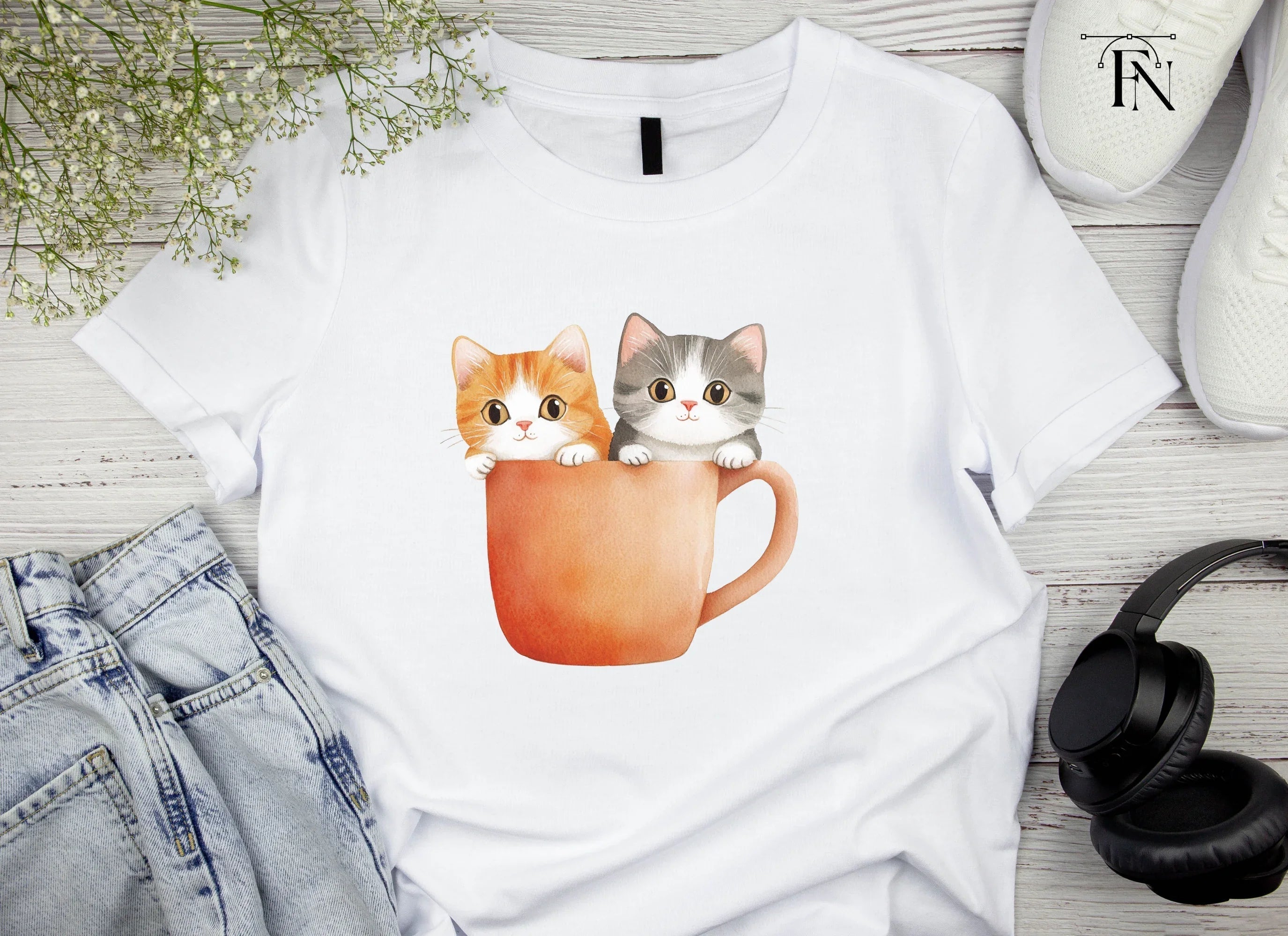 Cute Kittens in Mugs Clipart Bundle