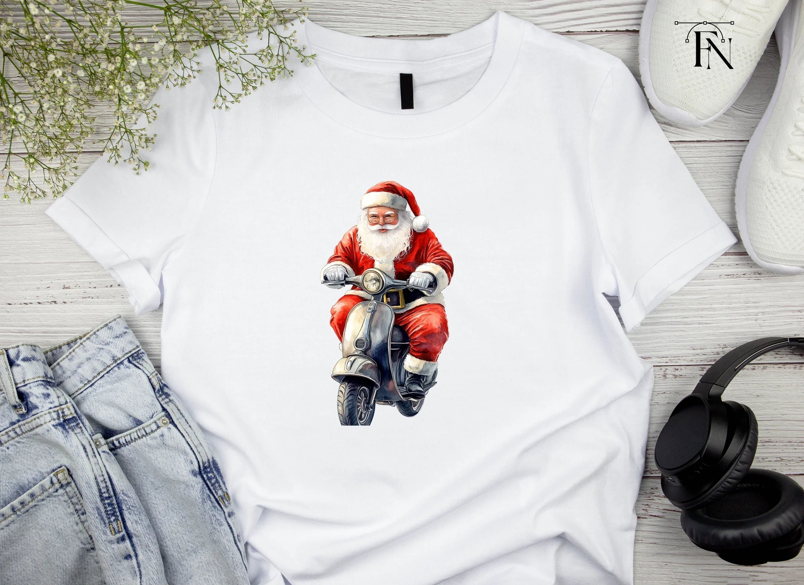 Santa Riding Vespa Clipart Bundle