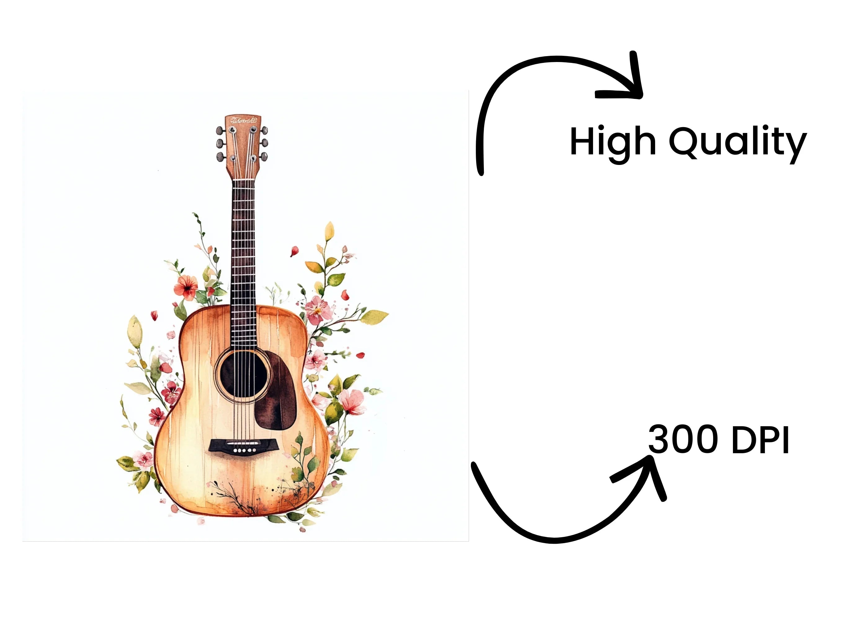 Acoustic Guitar with Flowers Clipart Bundle
