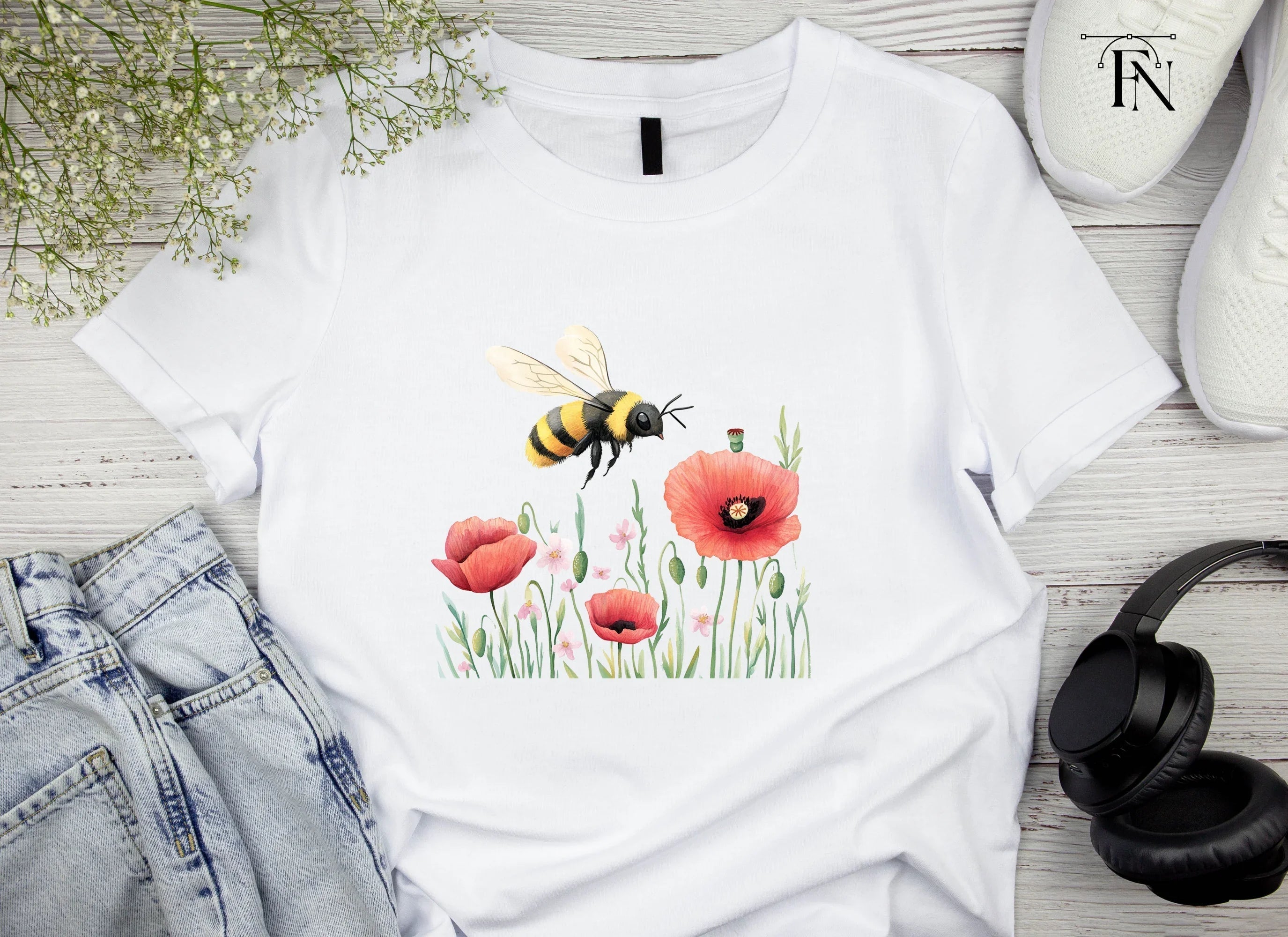 Bumblebee and Poppy Field Clipart Bundle