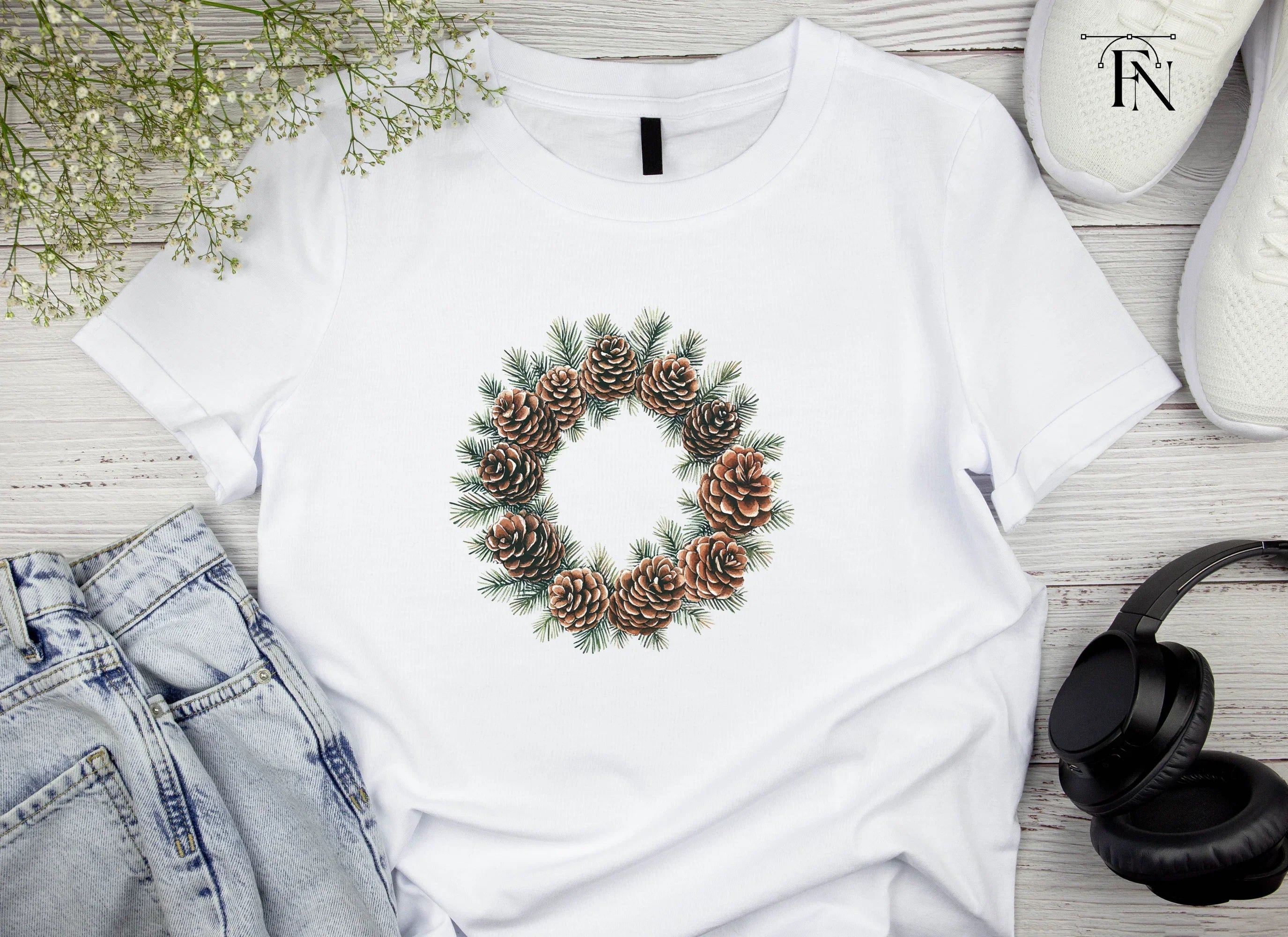 Pinecone Christmas Wreaths Clipart Bundle
