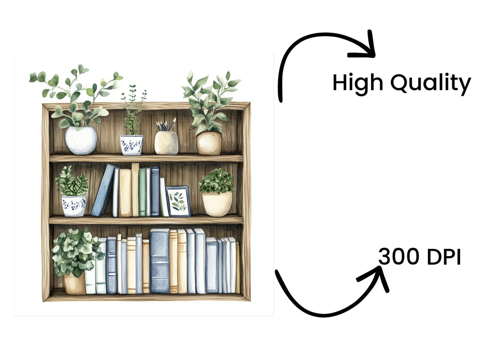 Greenery Bookshelf Clipart Bundle