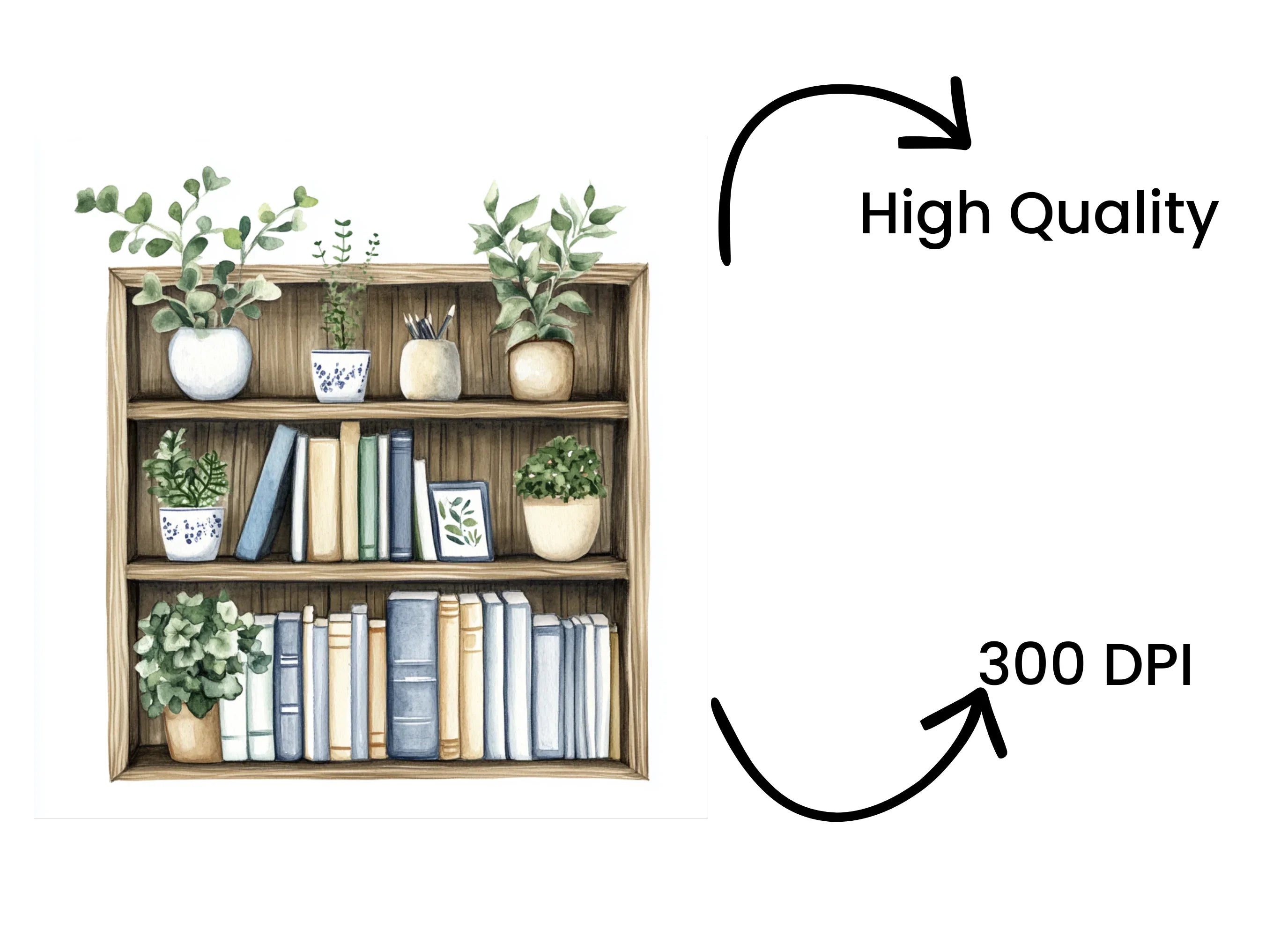 Greenery Bookshelf Clipart Bundle