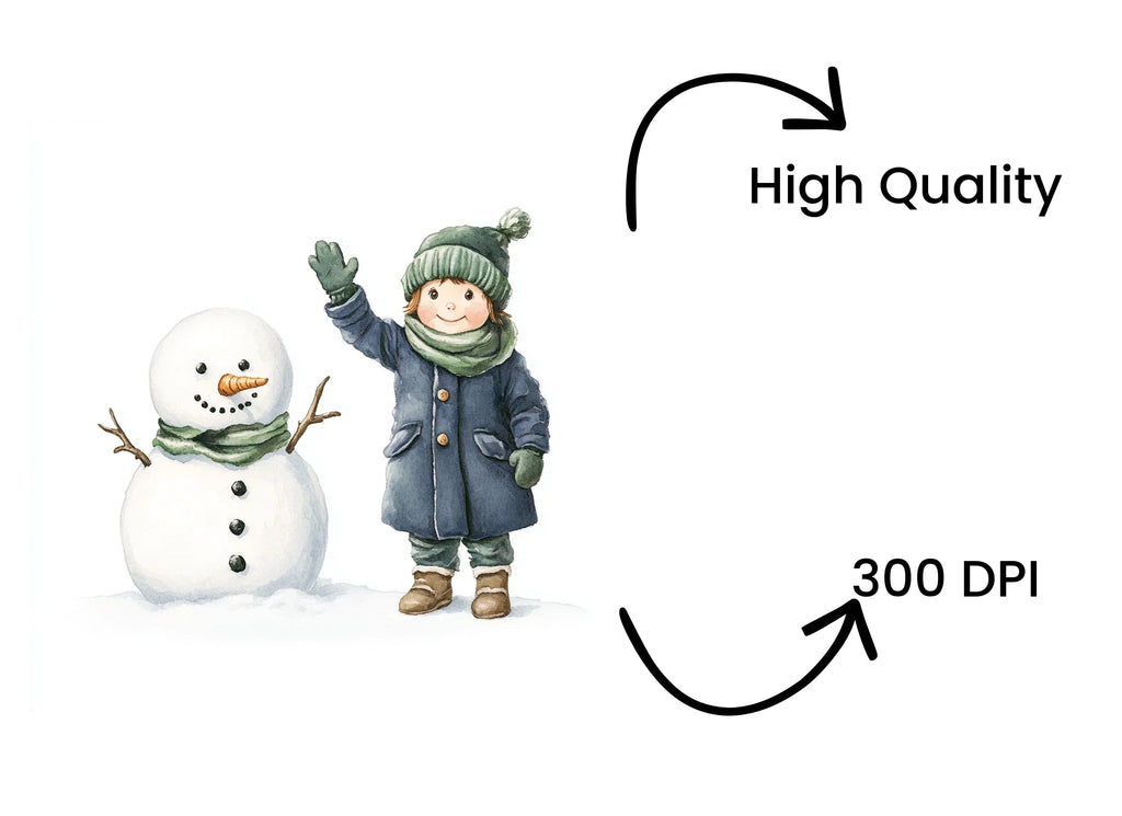 Happy Kids and Snowmen Winter Clipart Bundle