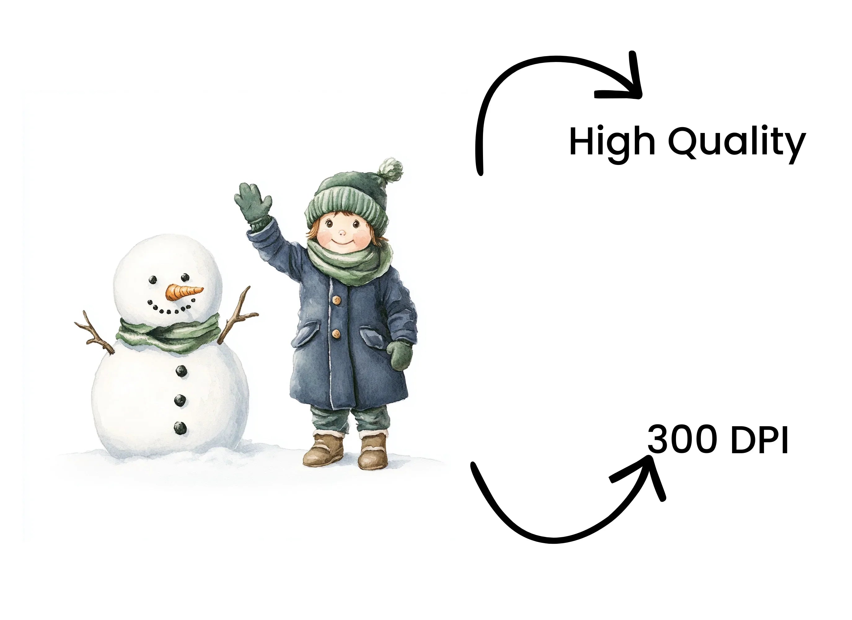 Happy Kids and Snowmen Winter Clipart Bundle