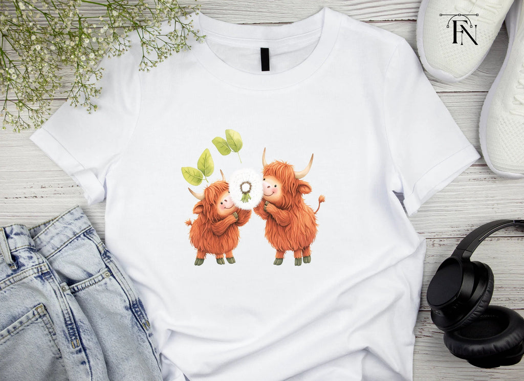 Cute Highland Cows with Dandelion Clipart Bundle