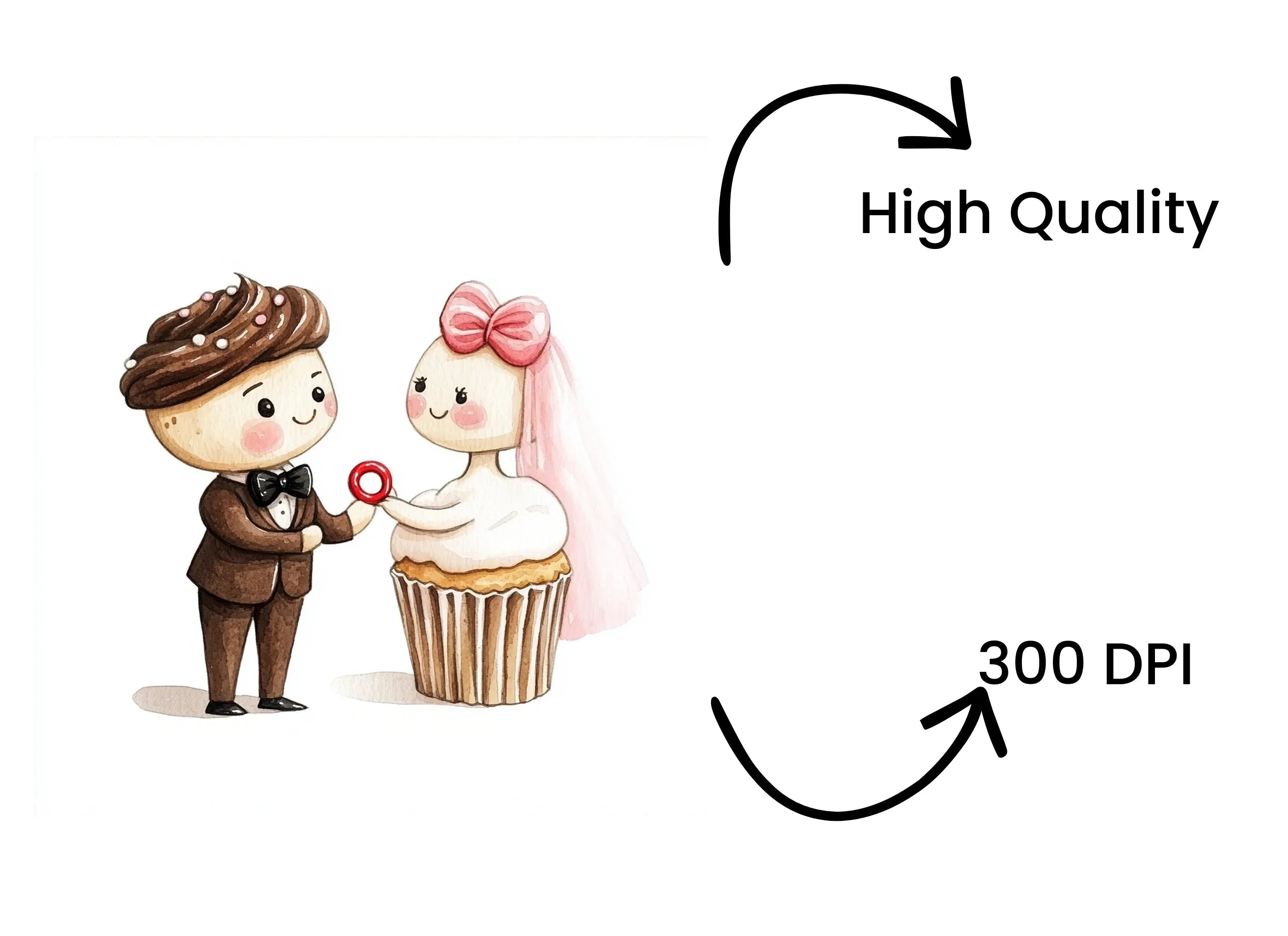 Cute Wedding Couple Cupcake Clipart Bundle