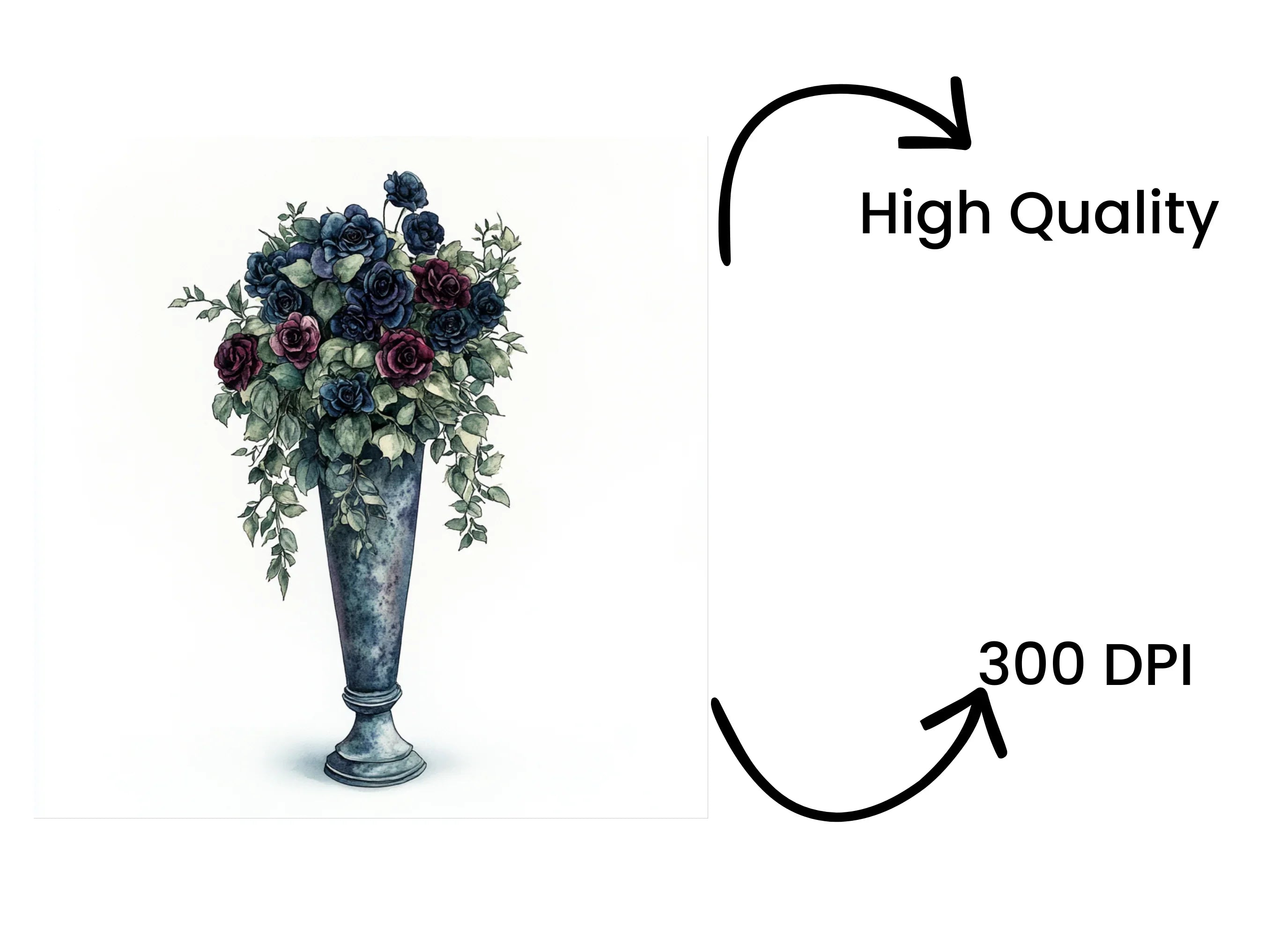 Gothic Blue Rose Vase Clipart Bundle