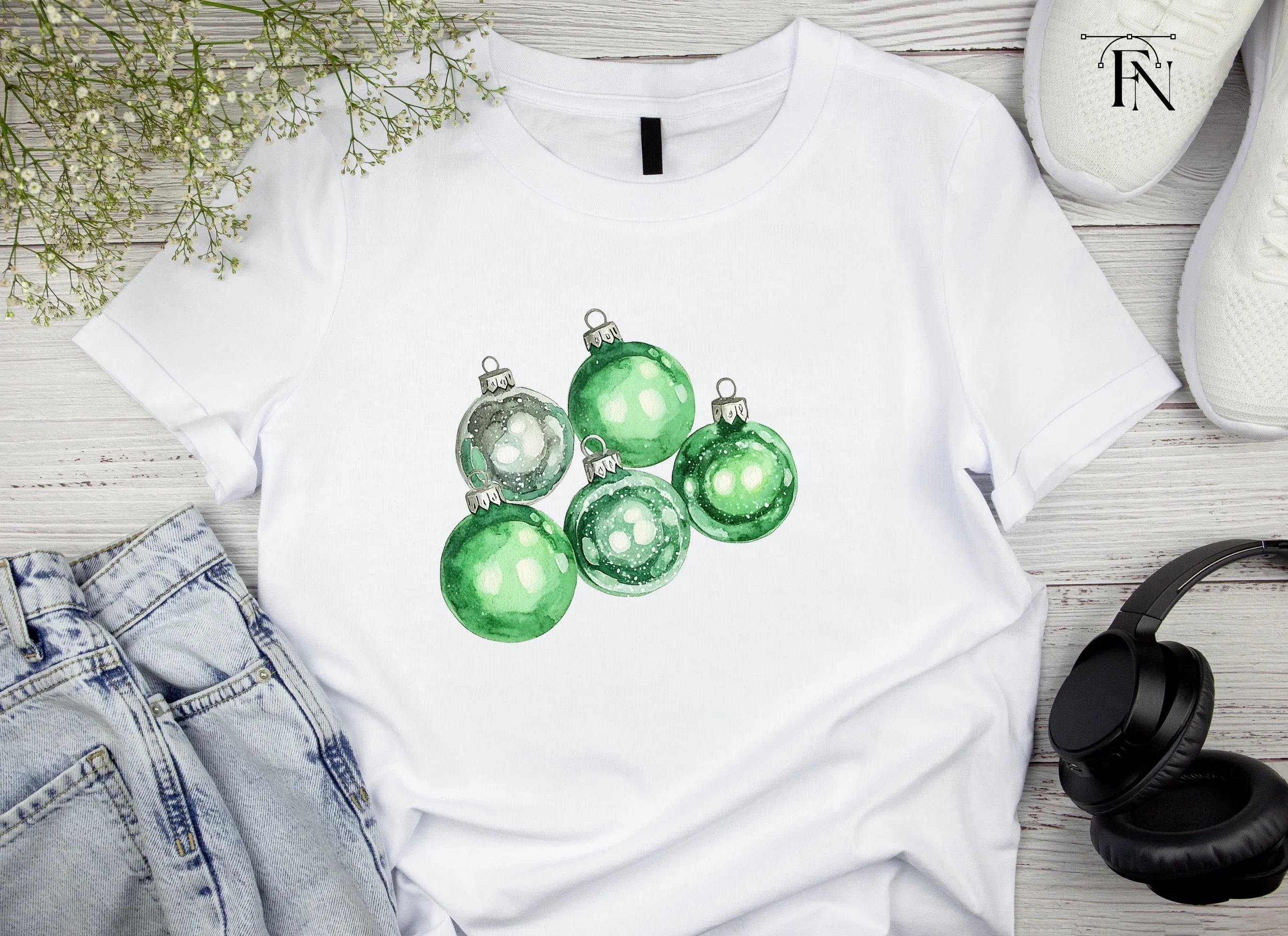 Green Christmas Ornaments Clipart Bundle