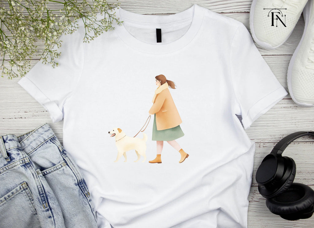 Woman Walking Dog Illustration Clipart Bundle
