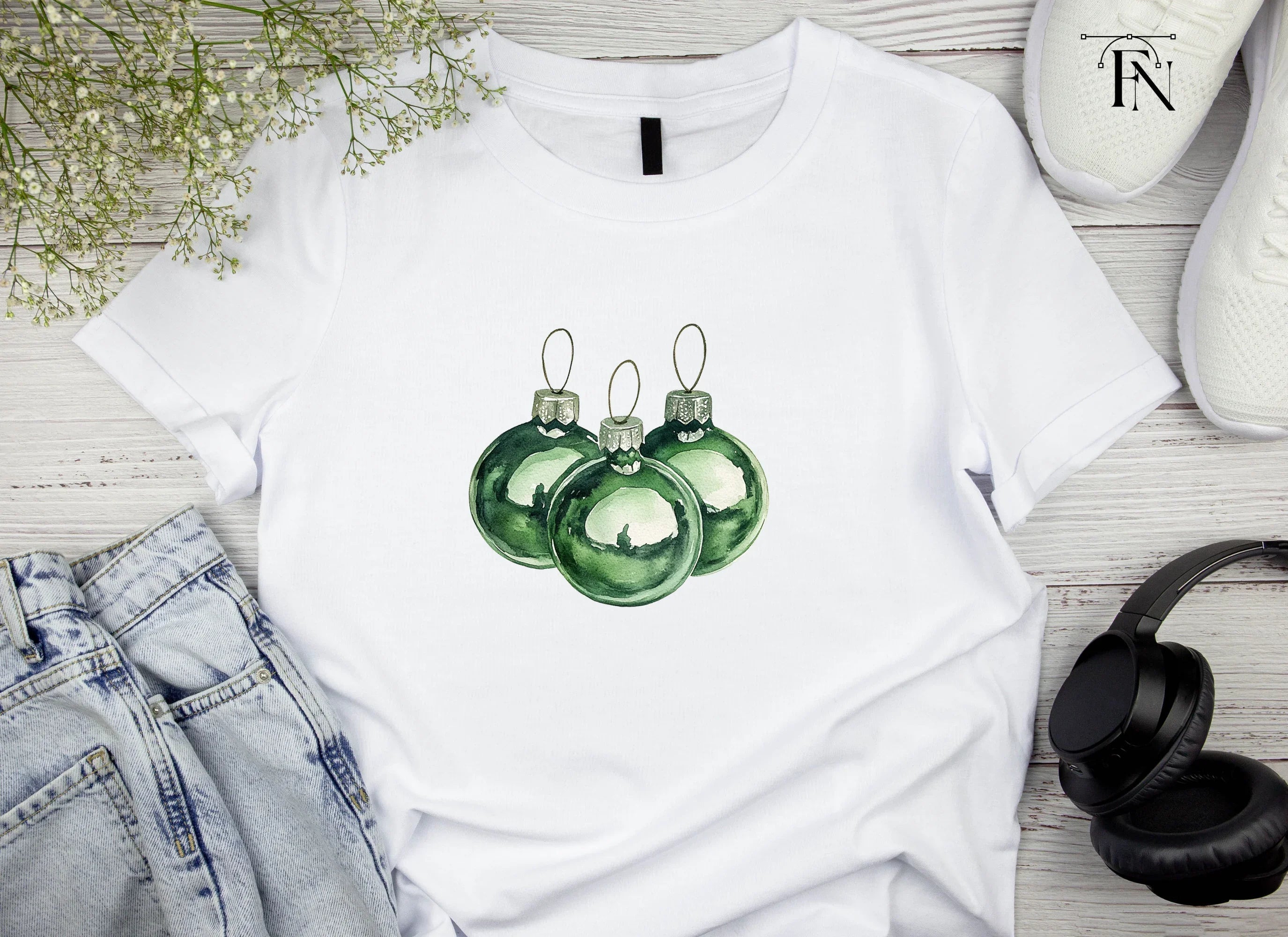 Green Christmas Ornaments Clipart Bundle