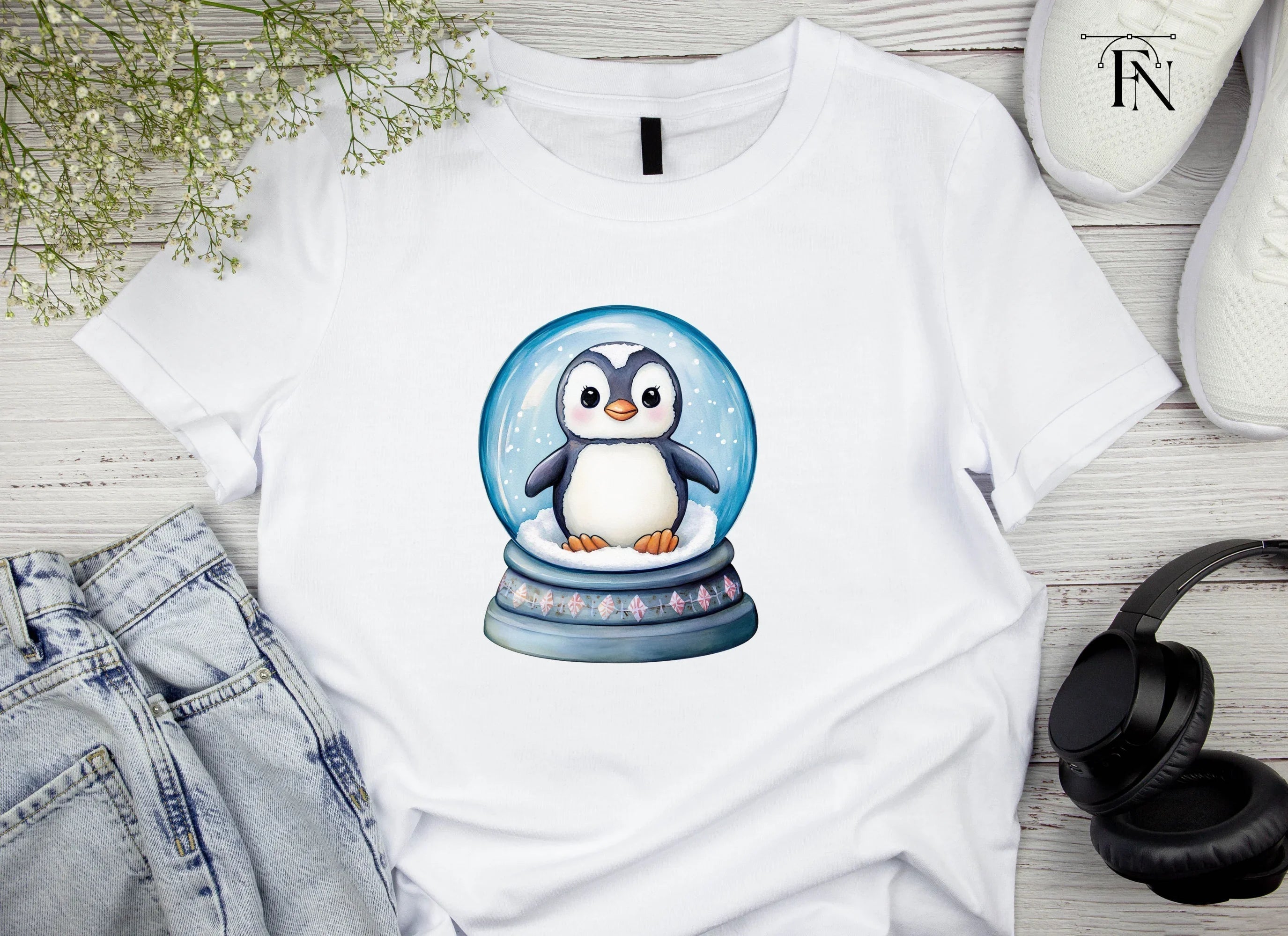Cute Penguin Snow Globe Illustrations Clipart Bundle