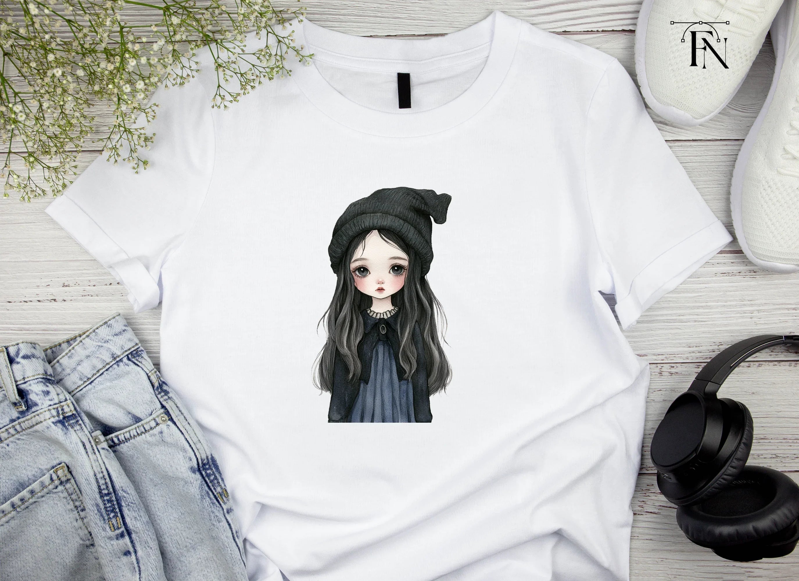 Cute Goth Girl with Beanie Clipart Bundle