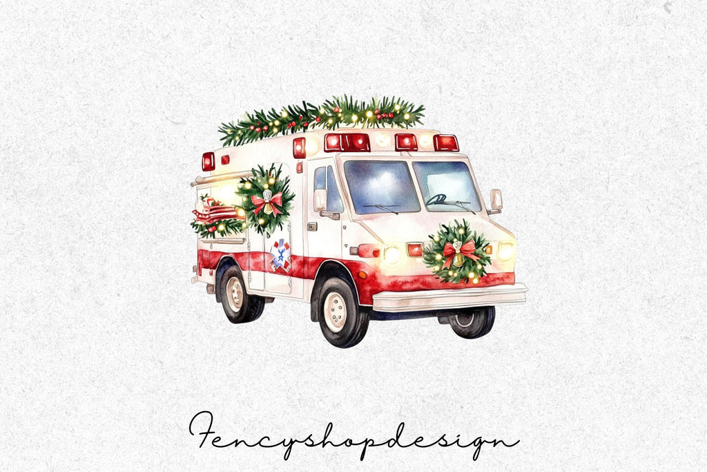Festive EMS Ambulance Clipart Bundle