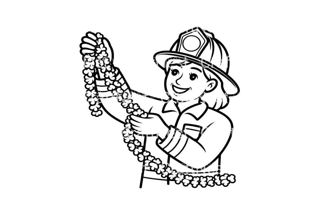 Firefighter Girl with Flower Garland Coloring Books