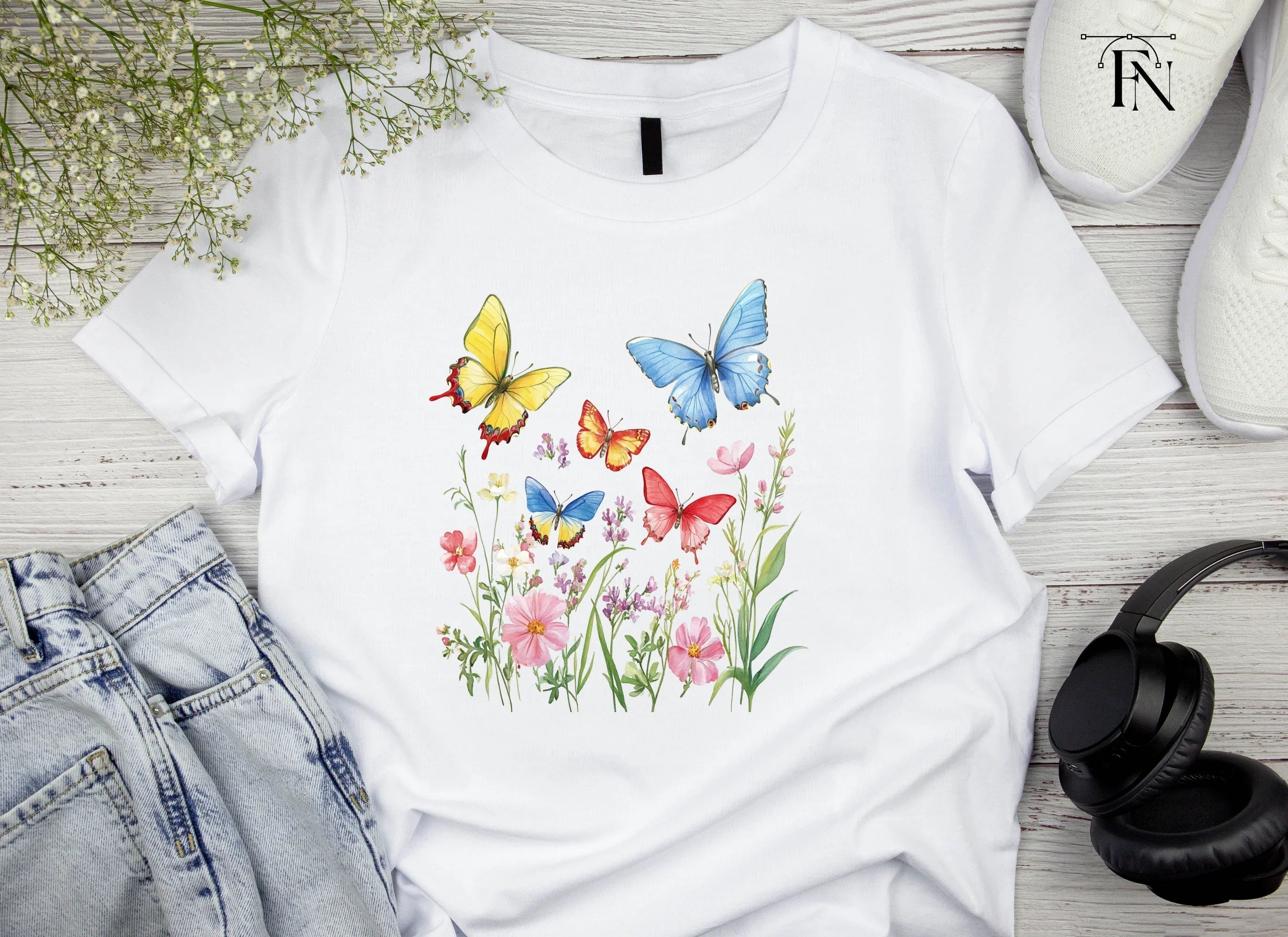 Colorful Butterflies and Flowers Clipart Bundle