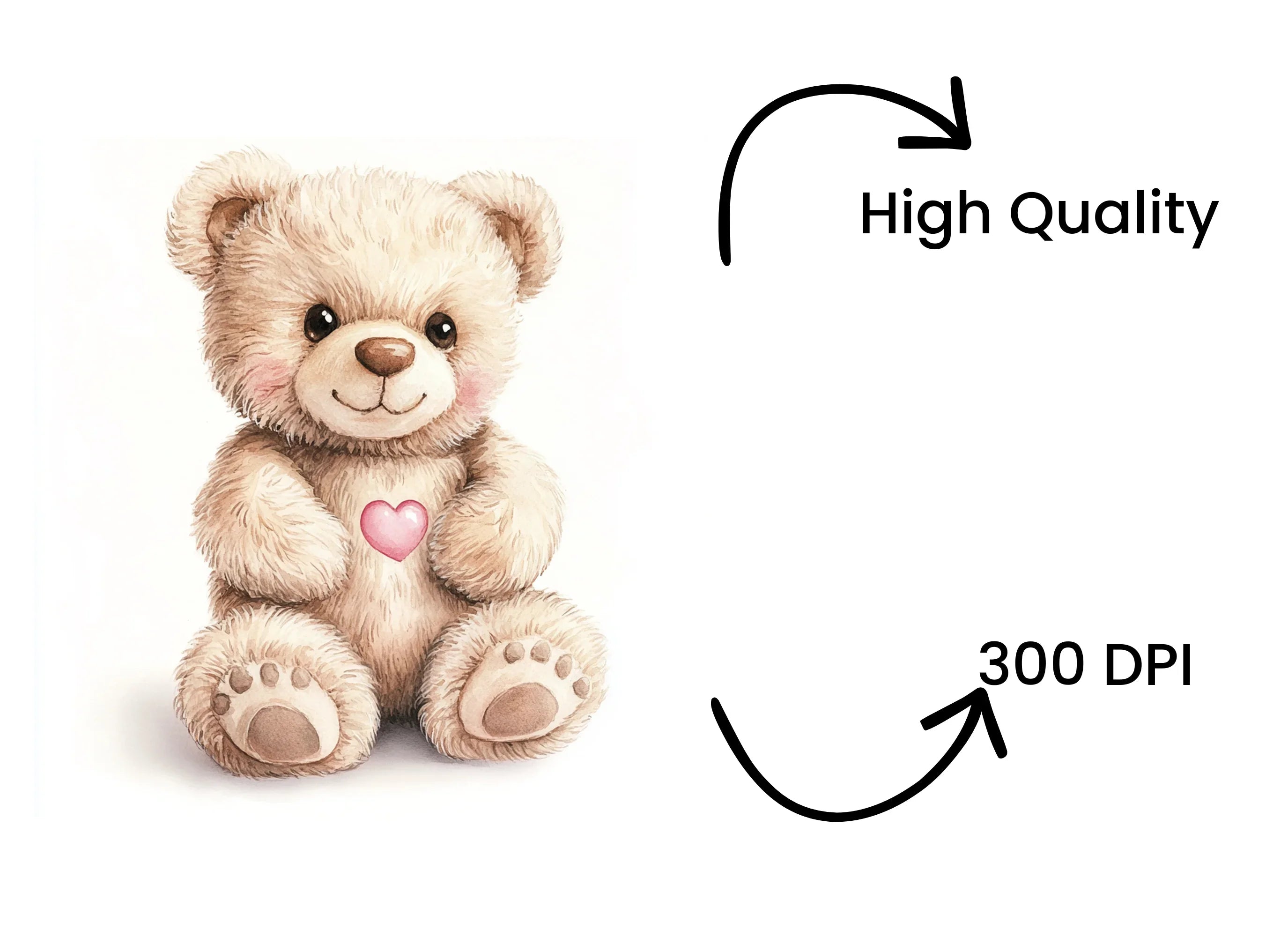 Cute Teddy Bear with Pink Heart Clipart Bundle