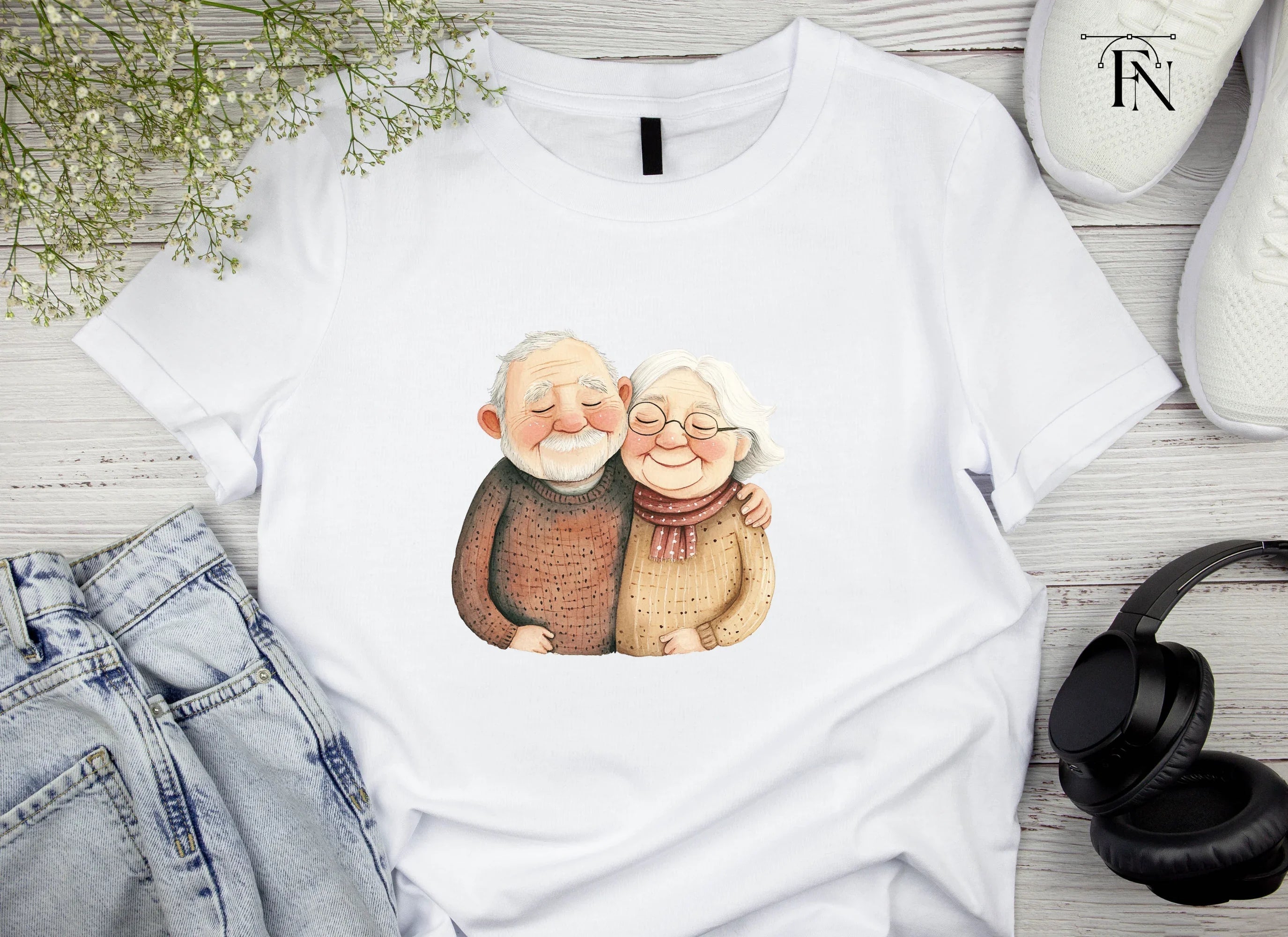 Happy Senior Couples Hugging Clipart Bundle