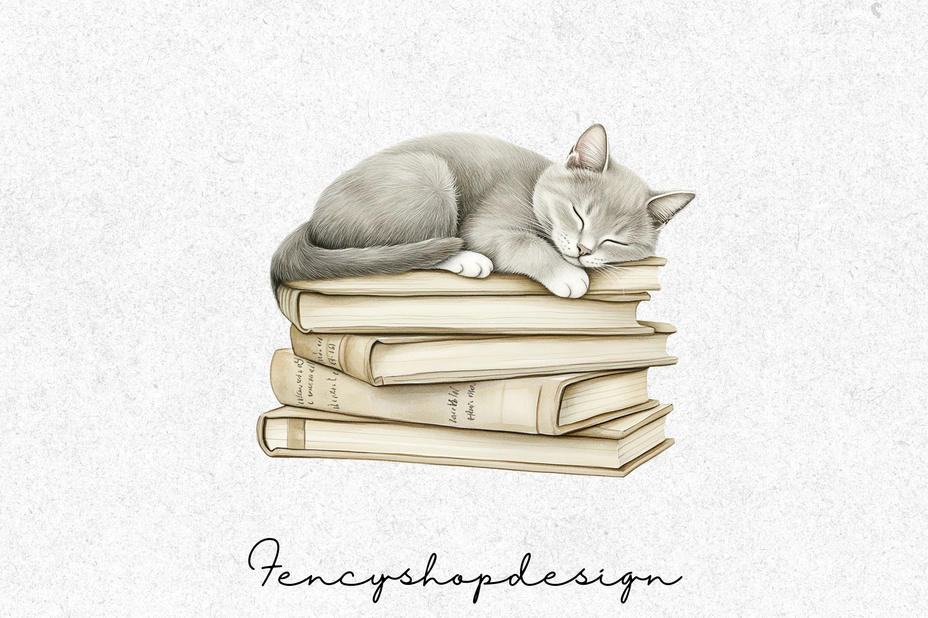 Cute Cats Sleeping on Books Clipart Bundle