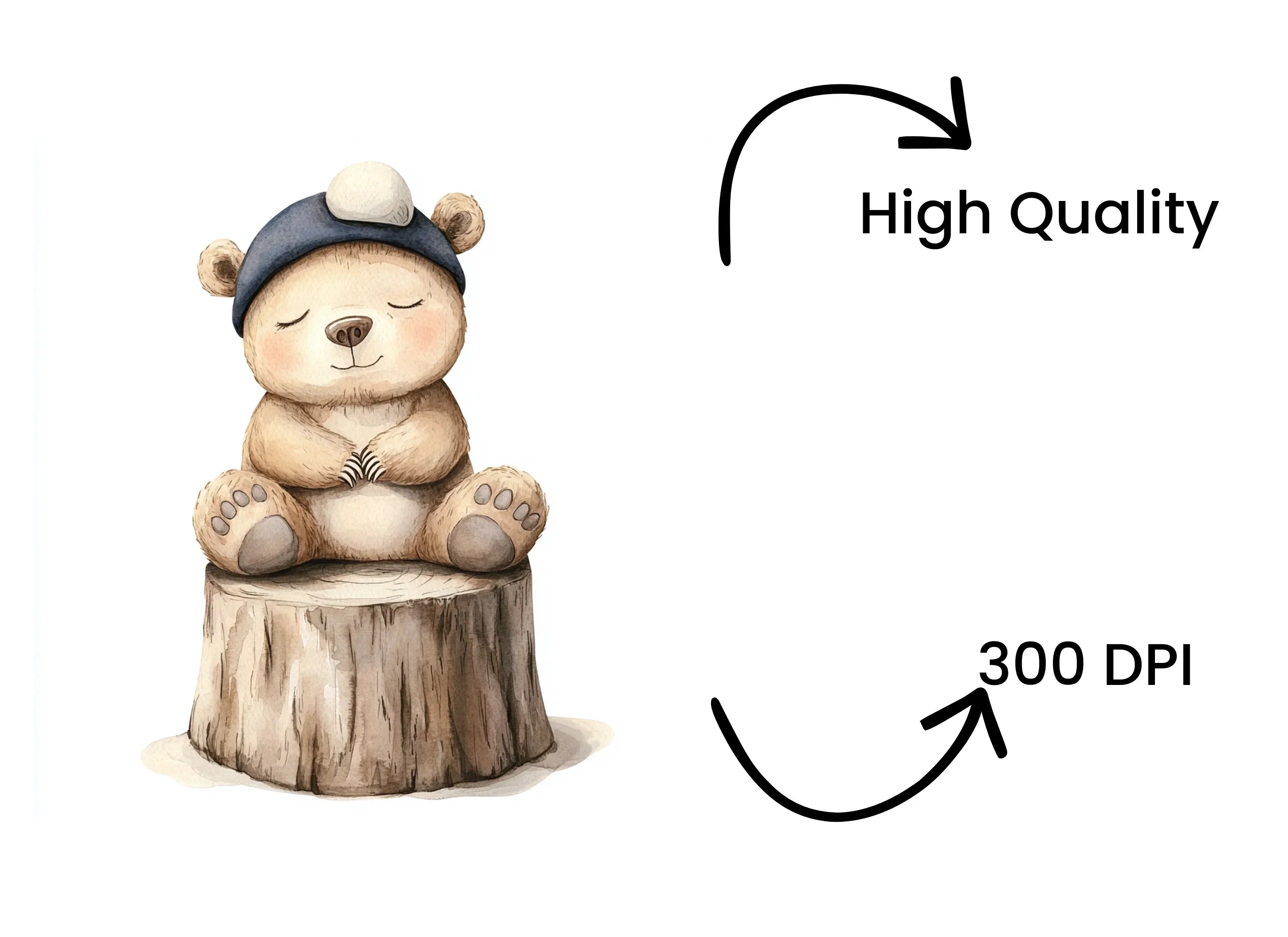 Sleeping Bear on Tree Stump Clipart Bundle