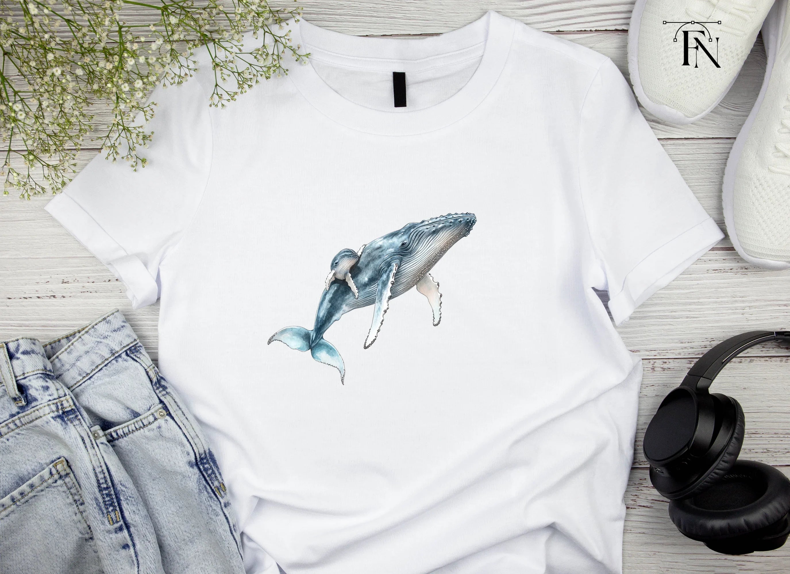 Mother and Baby Humpback Whale Clipart Bundle