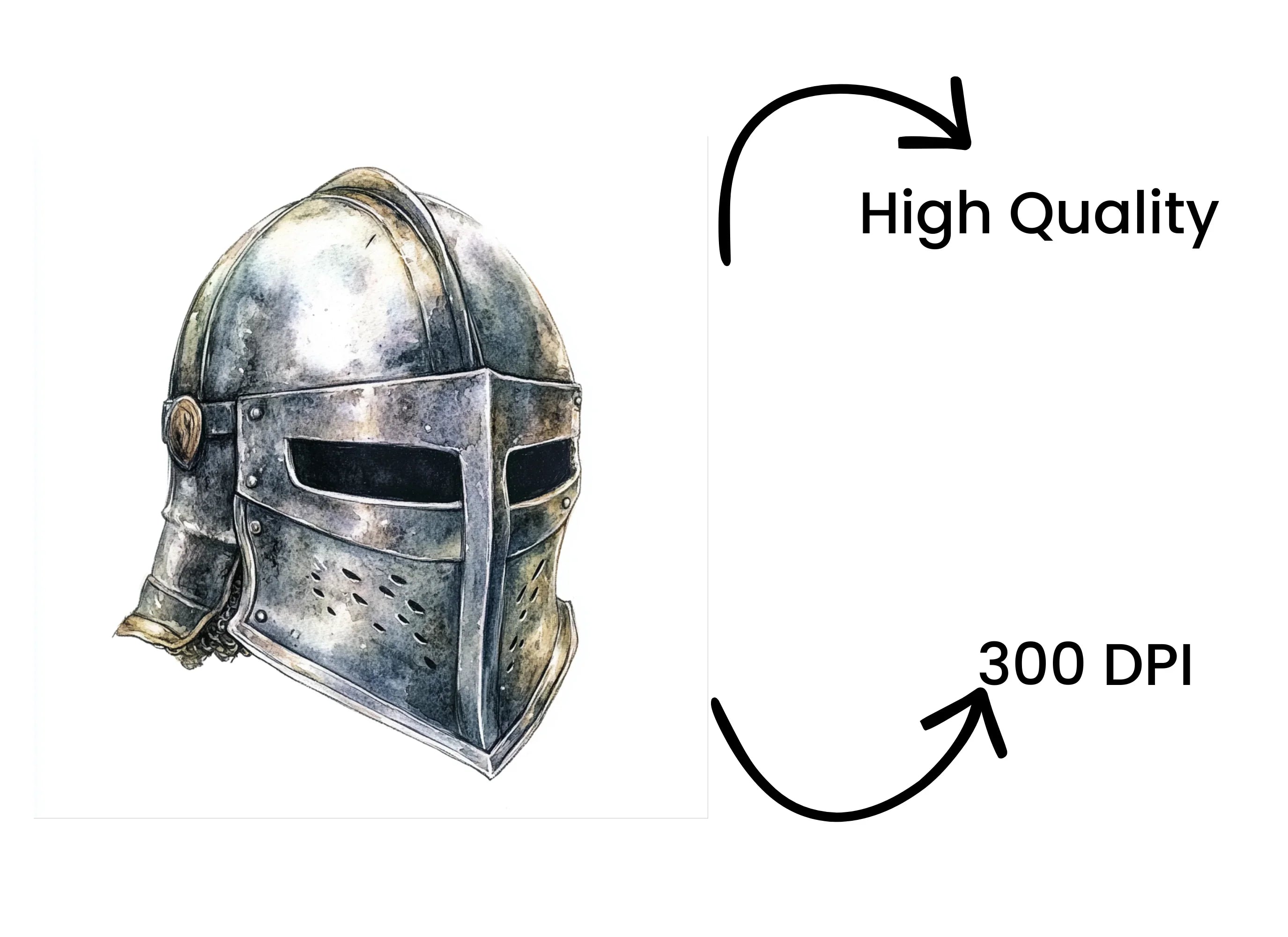Detailed Medieval Helmets with Chainmail Clipart Bundle