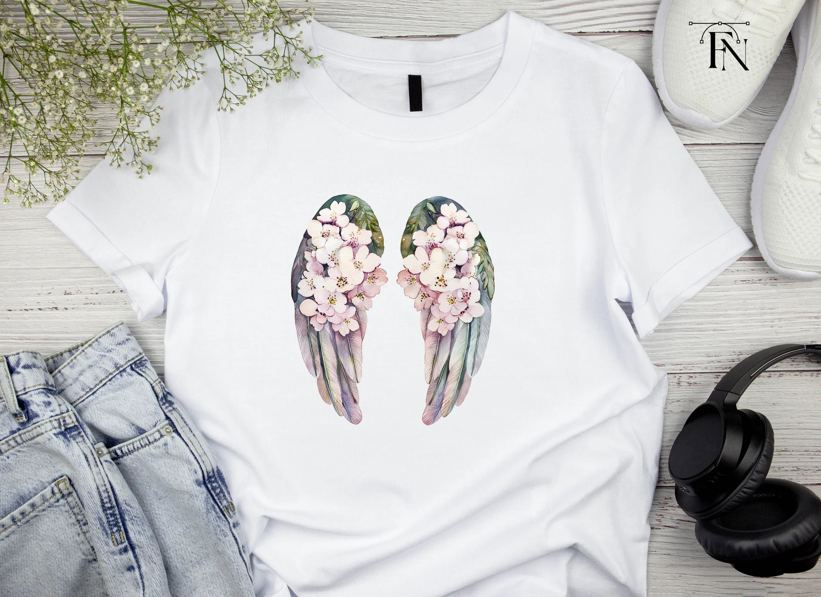 Floral Angel Wings Clipart Bundle