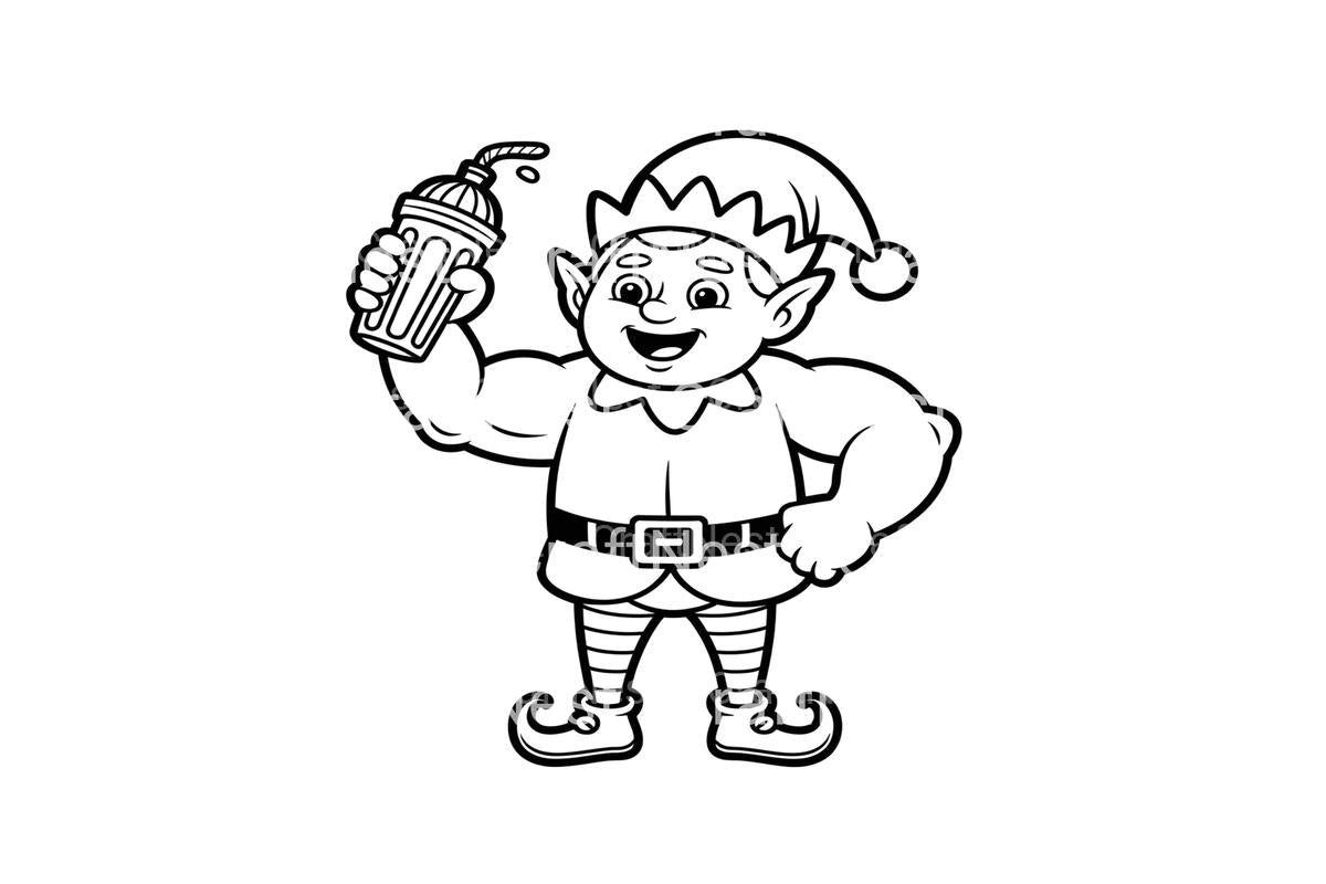 Strong Christmas Elf with Bottle Coloring Books