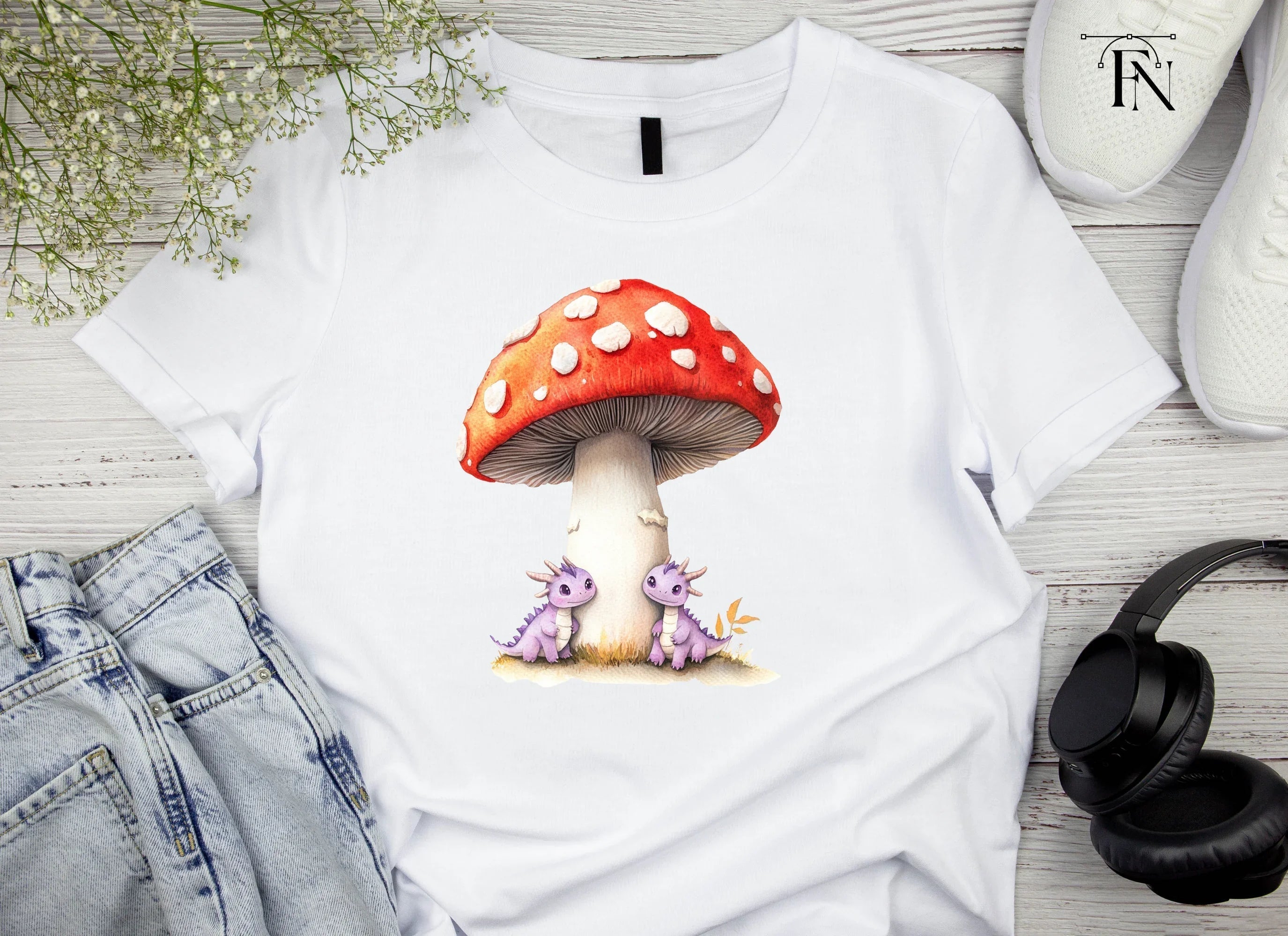 Tiny Dragons Under Mushroom Clipart Bundle