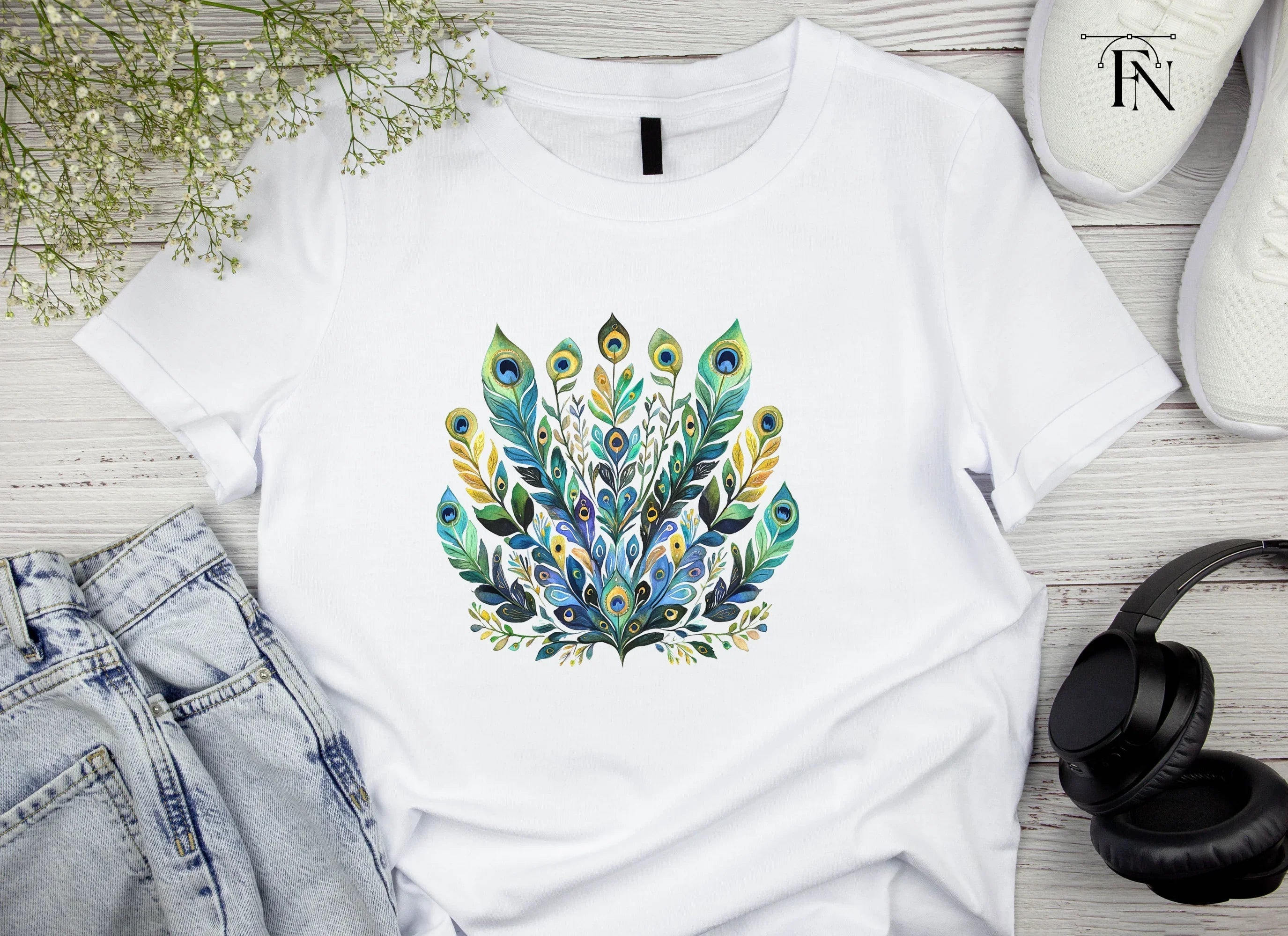 Peacock Feather Arrangement Clipart Bundle