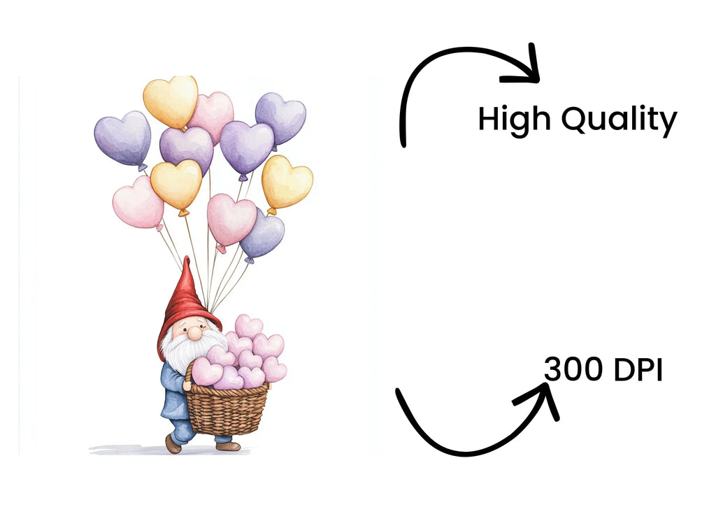 Gnomes with Heart Balloons Clipart Bundle
