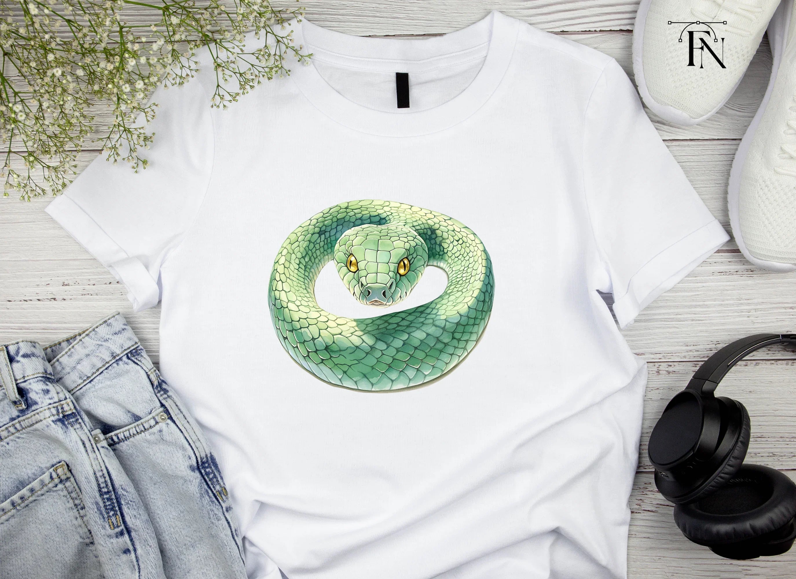 Green Snake with Yellow Eyes Clipart Bundle