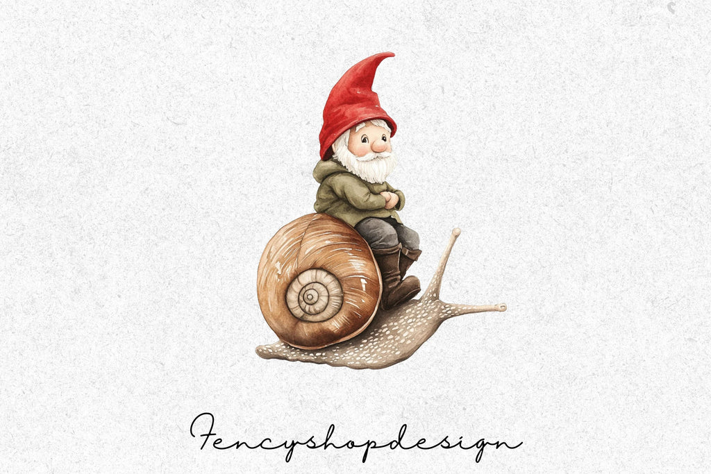 Whimsical Gnomes and Snails Clipart Bundle