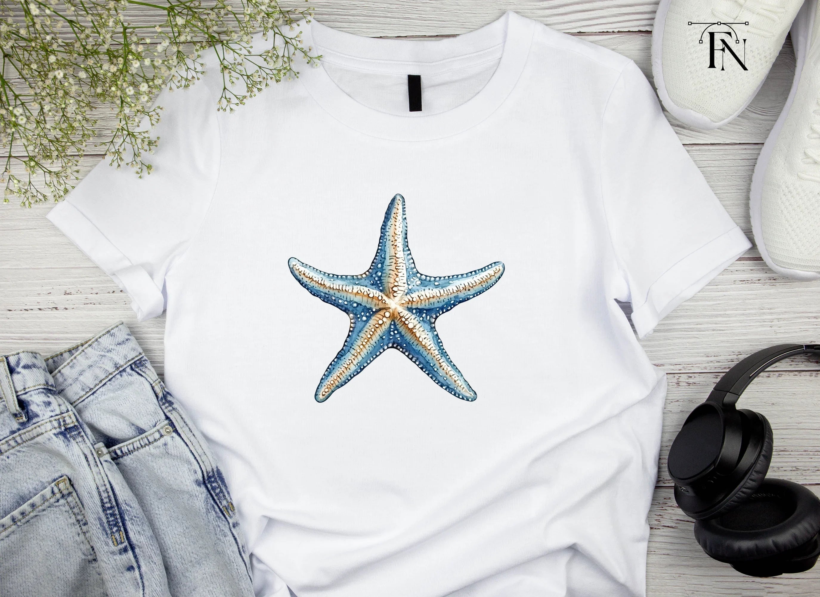 Blue and White Starfish Clipart Bundle