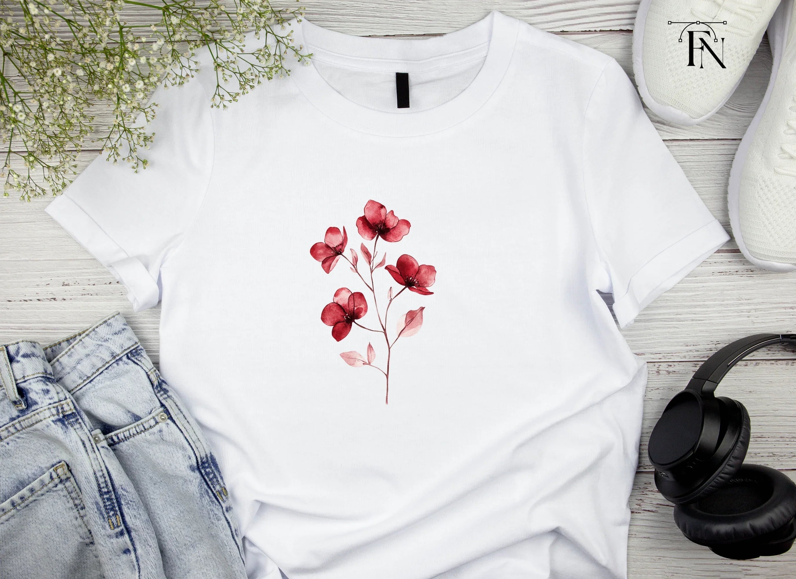 Deep Red Botanical Clipart Bundle