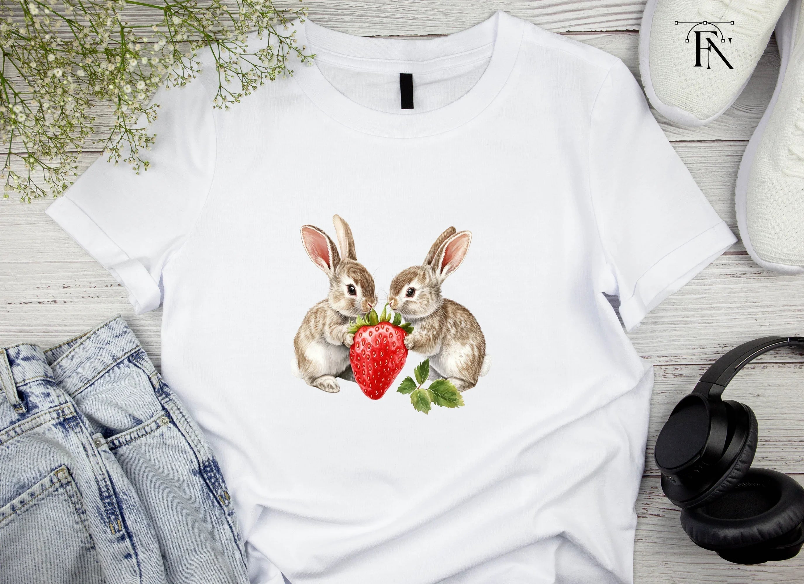 Cute Bunny Strawberry Clipart Bundle