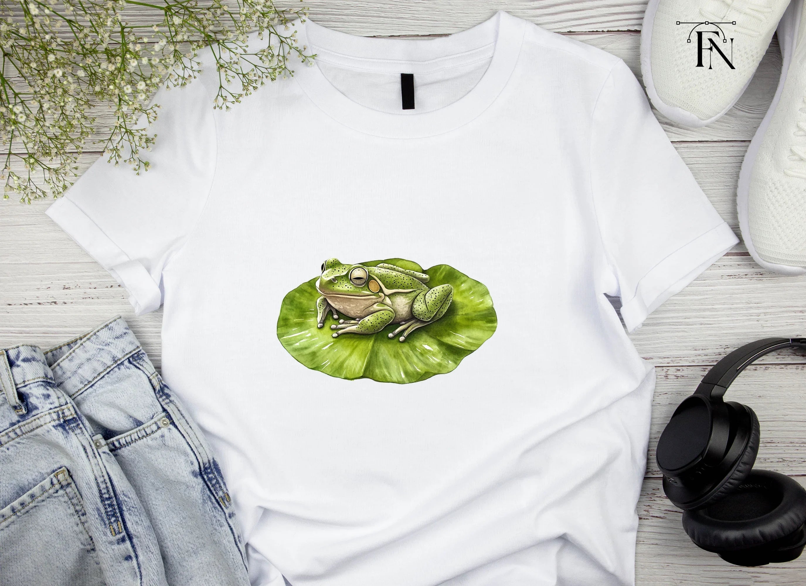 Cute Green Frogs on Lily Pads Clipart Bundle