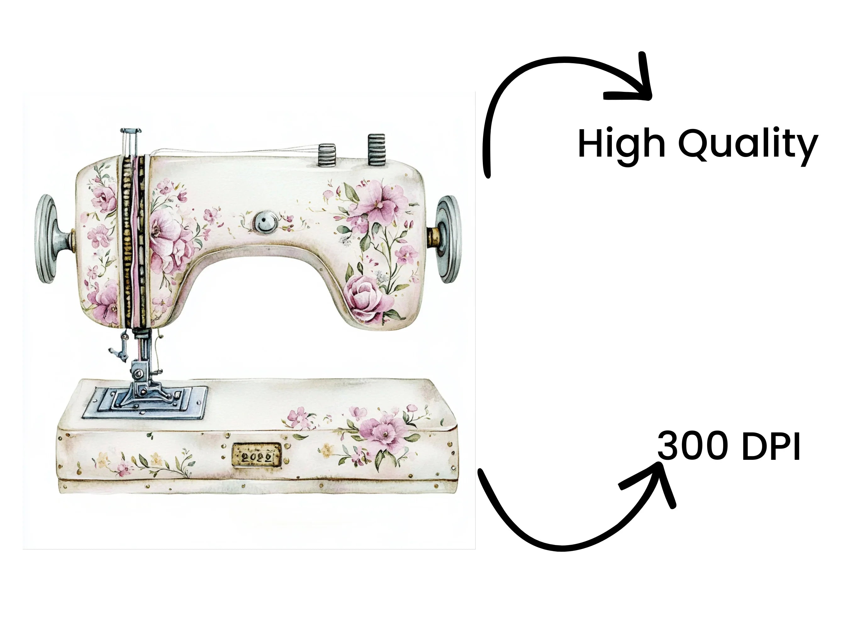 Vintage Floral Sewing Machine Clipart Bundle